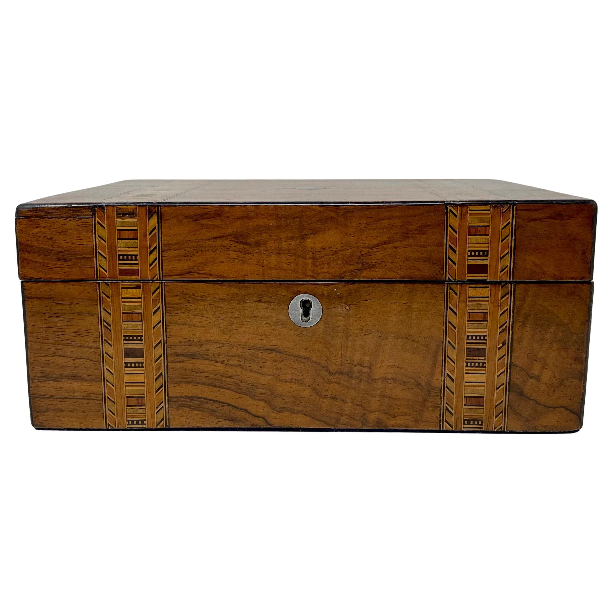 20th Century Antique English Tunbridge Marquetry Inlaid Oak Box, Circa 1900.