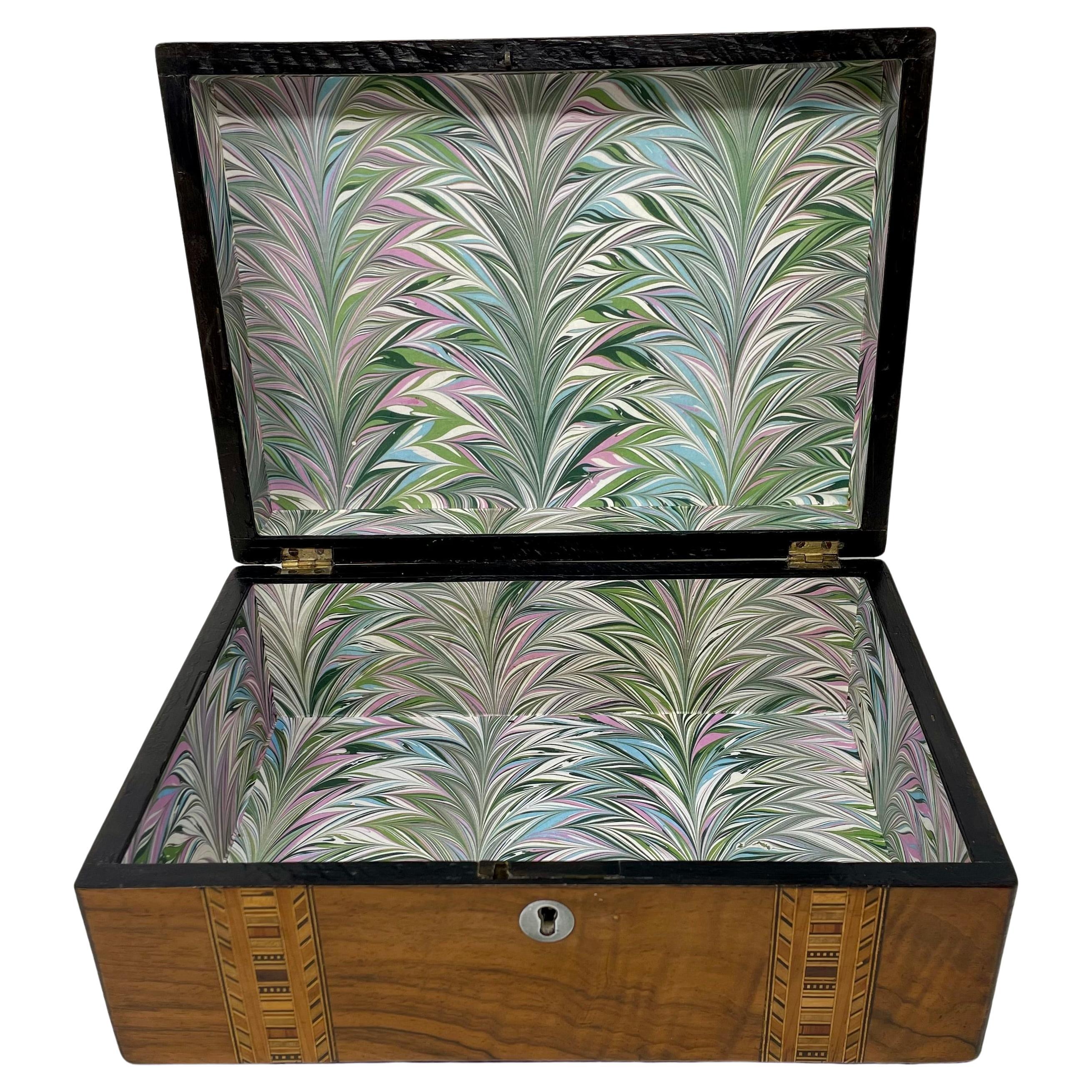 Antique English Tunbridge Marquetry Inlaid Oak Box, Circa 1900. 2