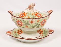 Antique Tureen Painted in Soft Green with Orange Blossoms & Berries England 1830