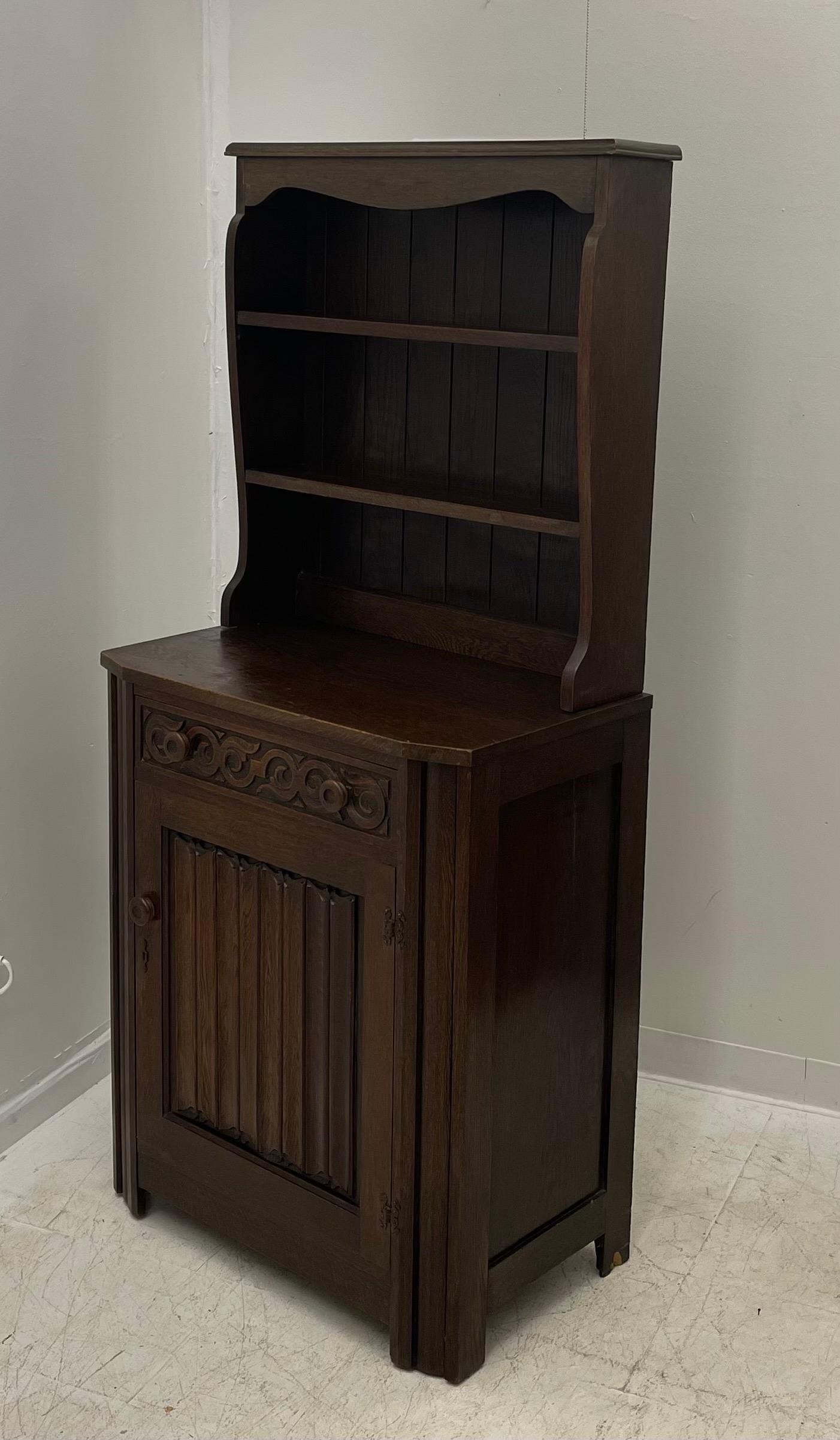Antique English Two Piece Walnut Buffet Storage Cabinet or Book Shelf For Sale 5
