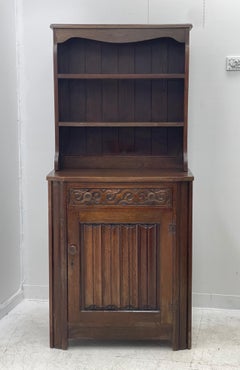 Antique English Two Piece Walnut Buffet Storage Cabinet or Book Shelf