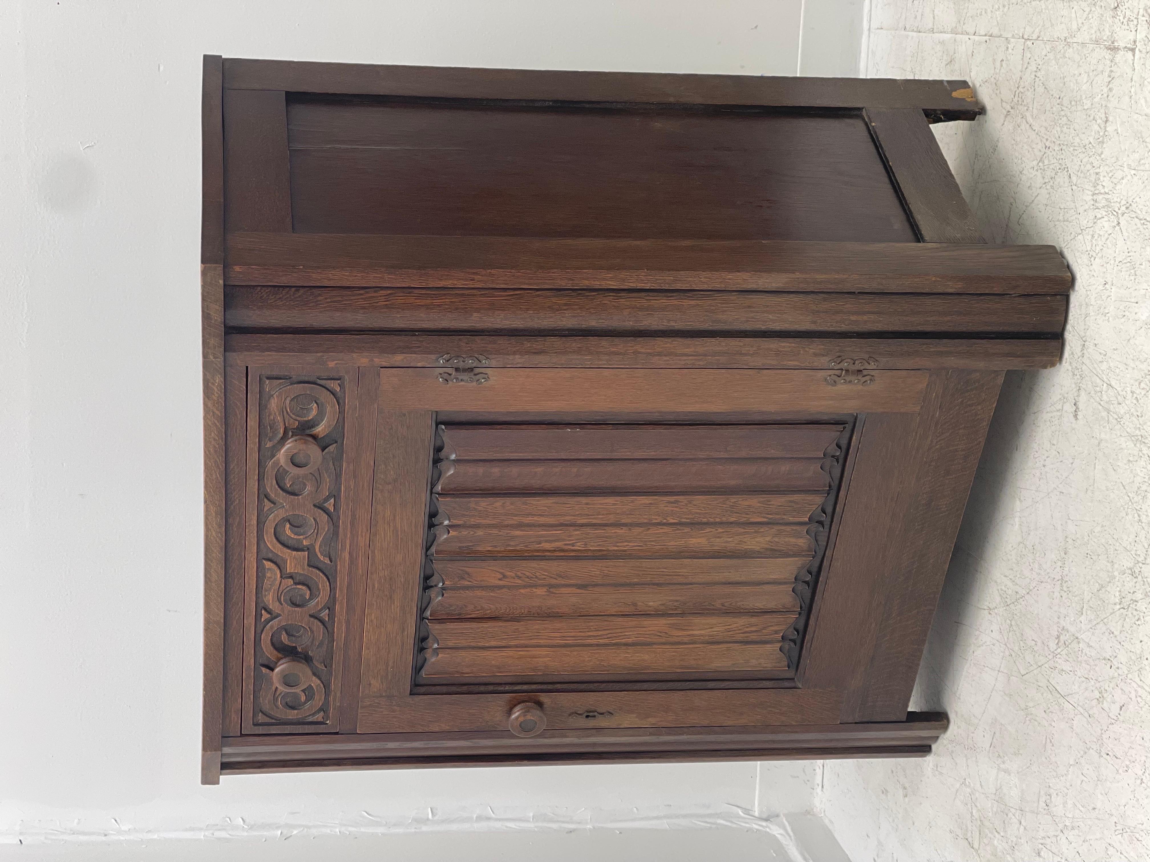 Antique English Two Piece Walnut Buffet Storage Cabinet or Book Shelf In Good Condition For Sale In Seattle, WA