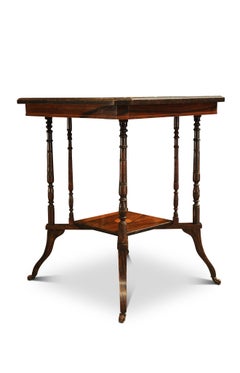 Antique English Two Tier Occasional Table On Turned Supports & Original Castors