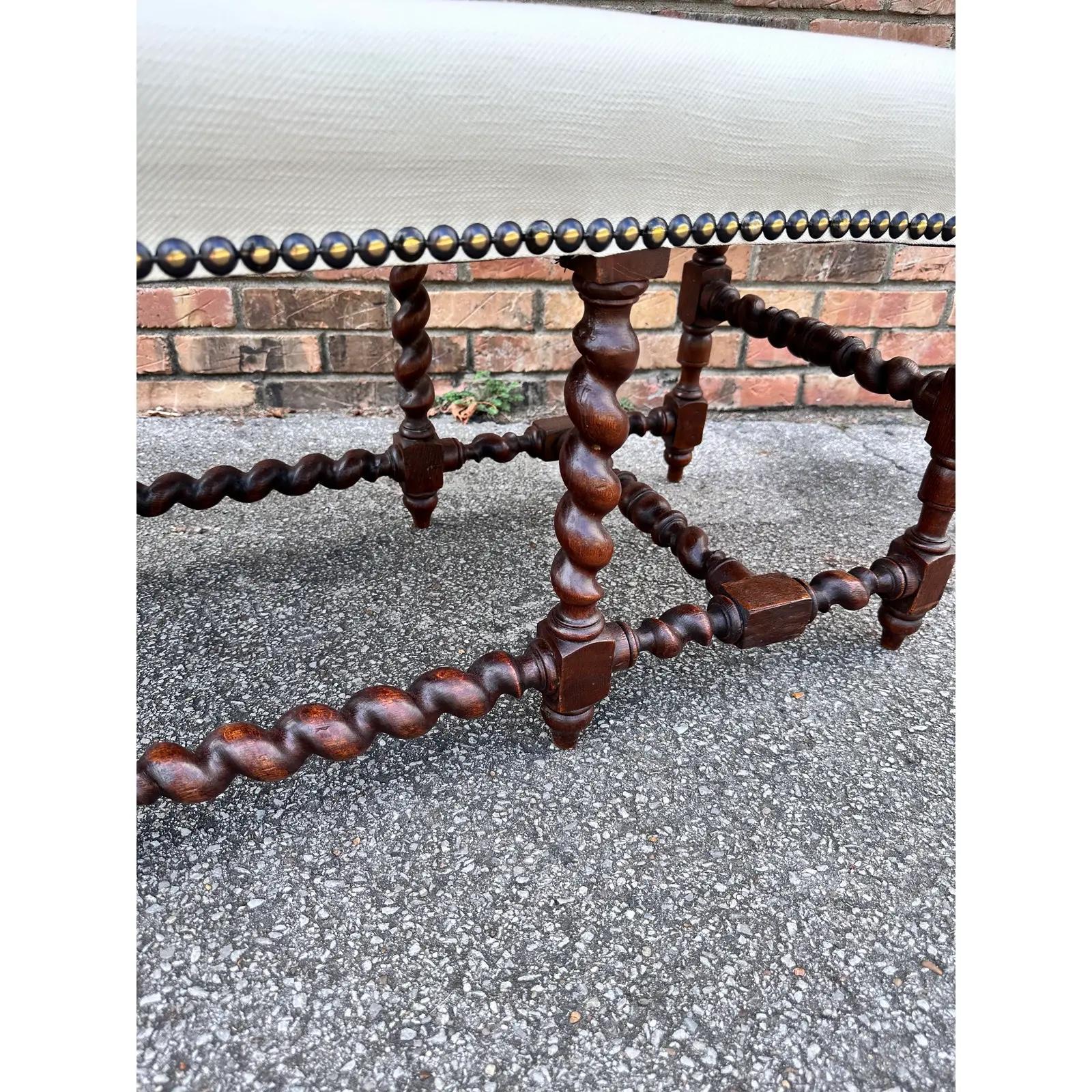 Antique English Upholstered Bench In Good Condition For Sale In Nashville, TN