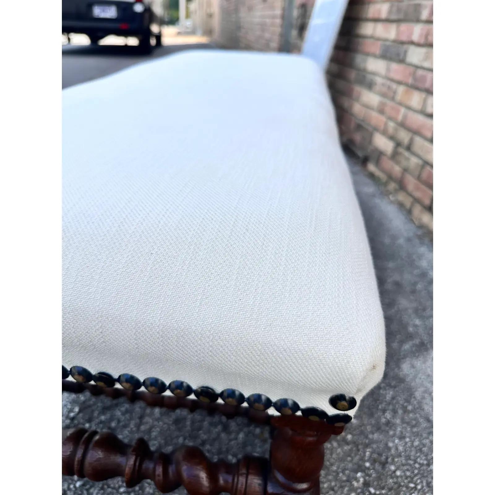 Early 20th Century Antique English Upholstered Bench For Sale