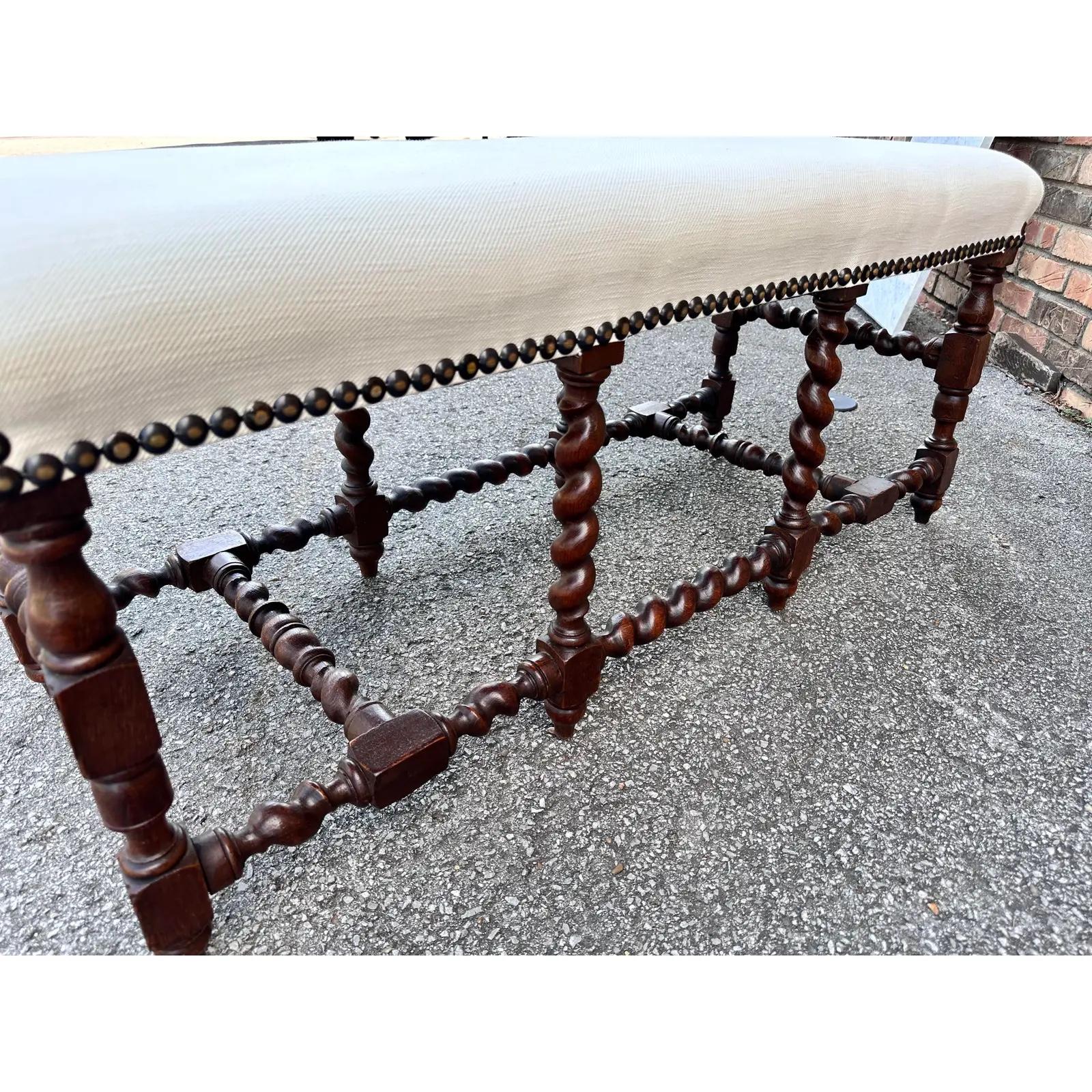 Antique English Upholstered Bench For Sale 1