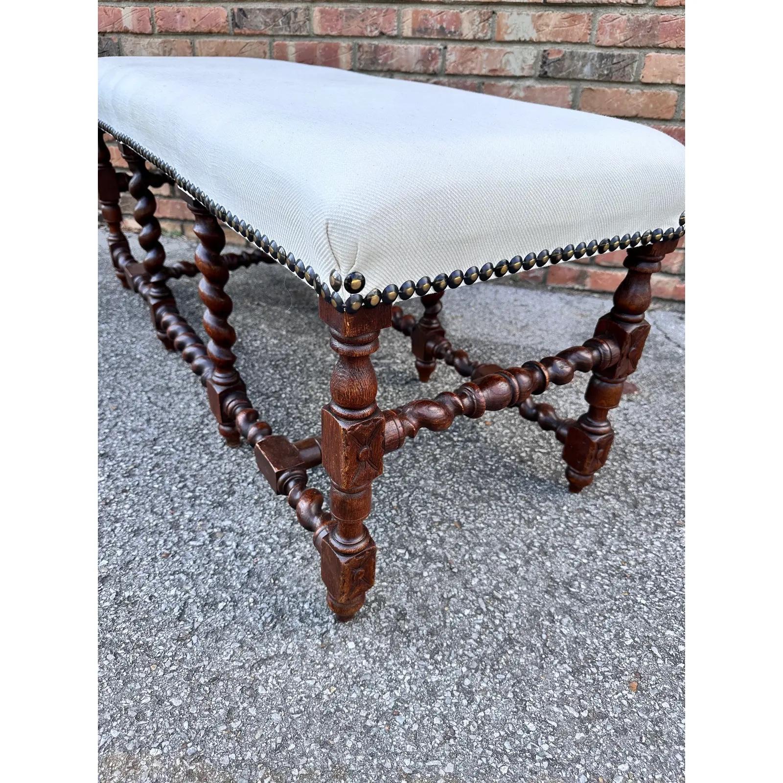Antique English Upholstered Bench For Sale 2