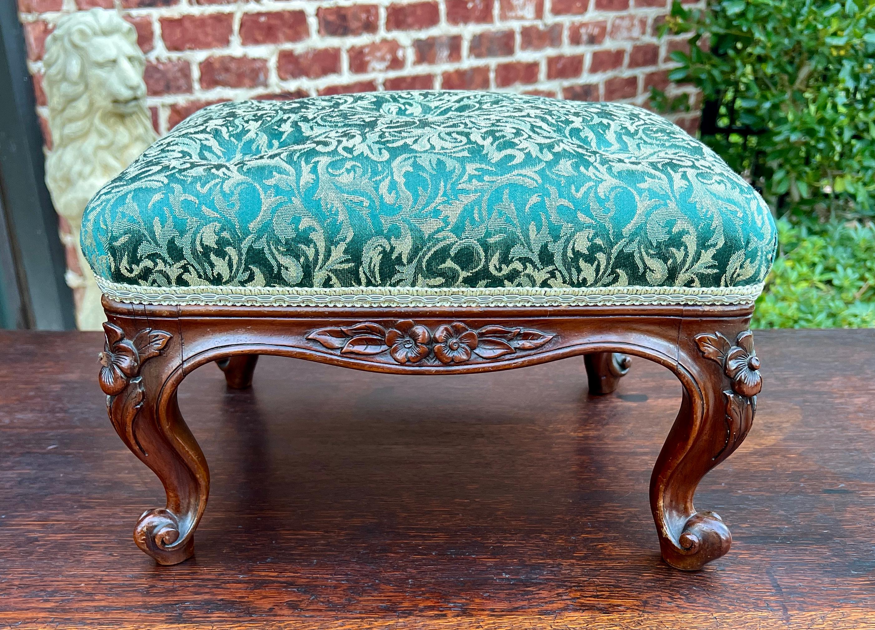 Antique English Upholstered Footstool Bench Stool Rosewood c. 1920s-30s 3