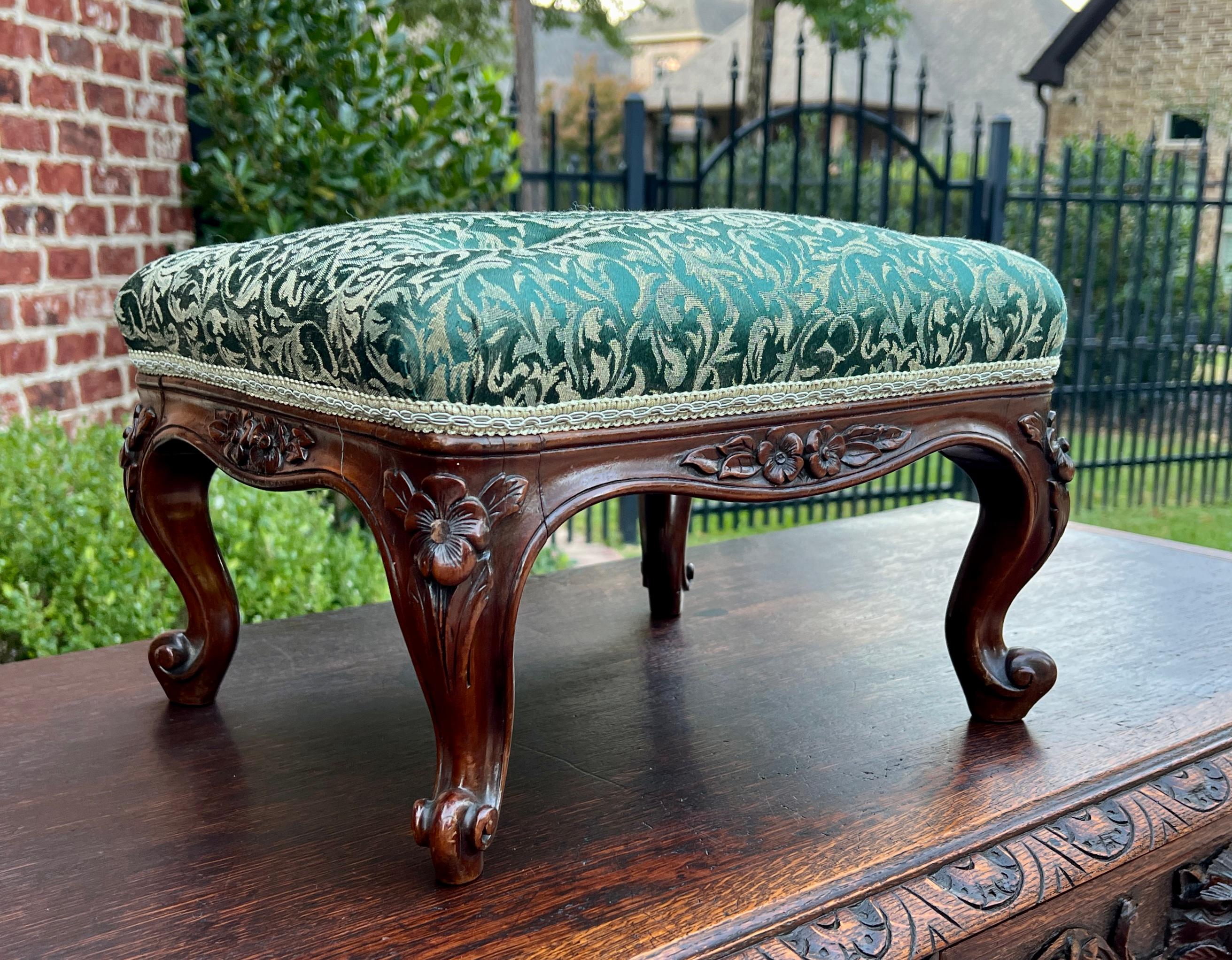 Antique English Upholstered Footstool Bench Stool Rosewood c. 1920s-30s 4