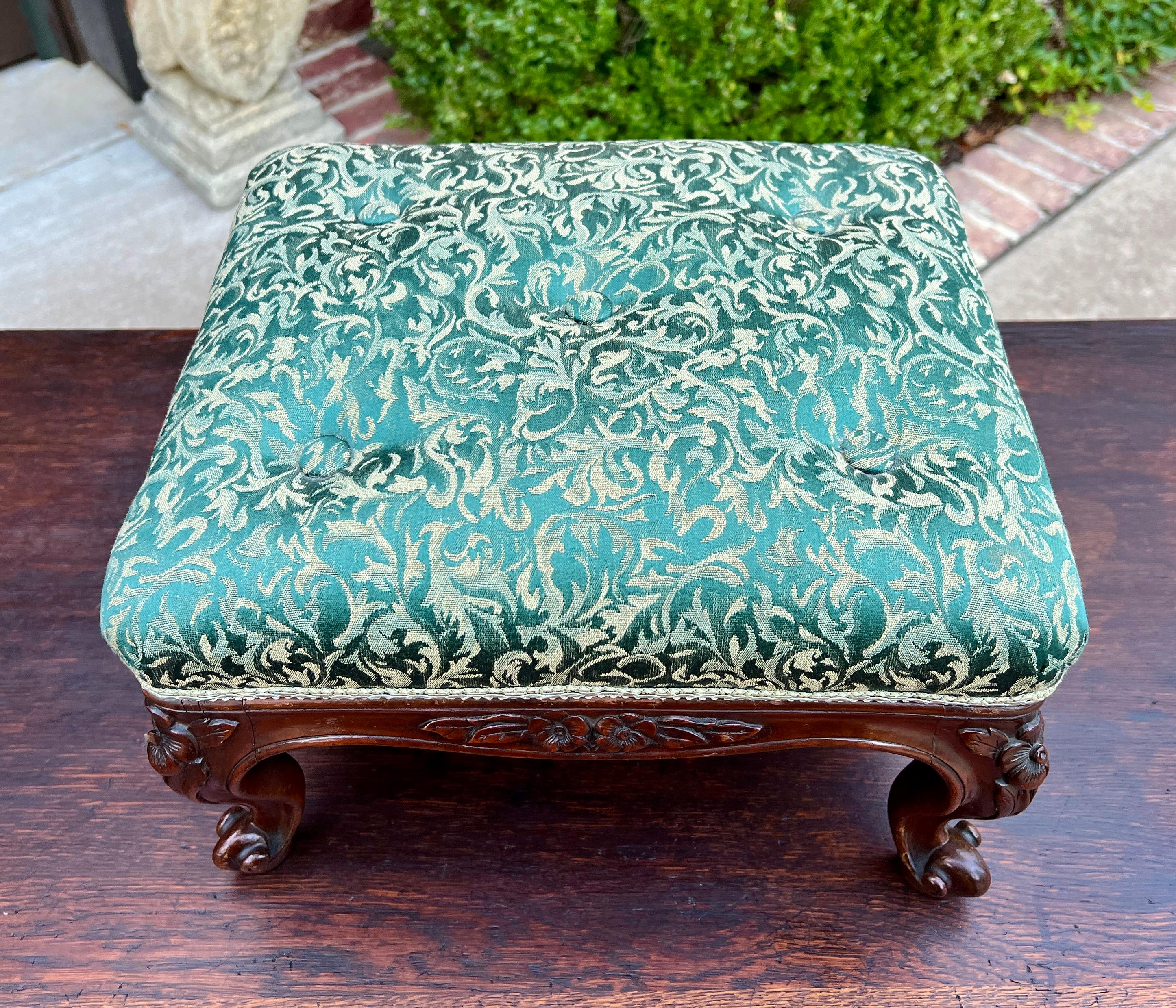 Antique English Upholstered Footstool Bench Stool Rosewood c. 1920s-30s 5