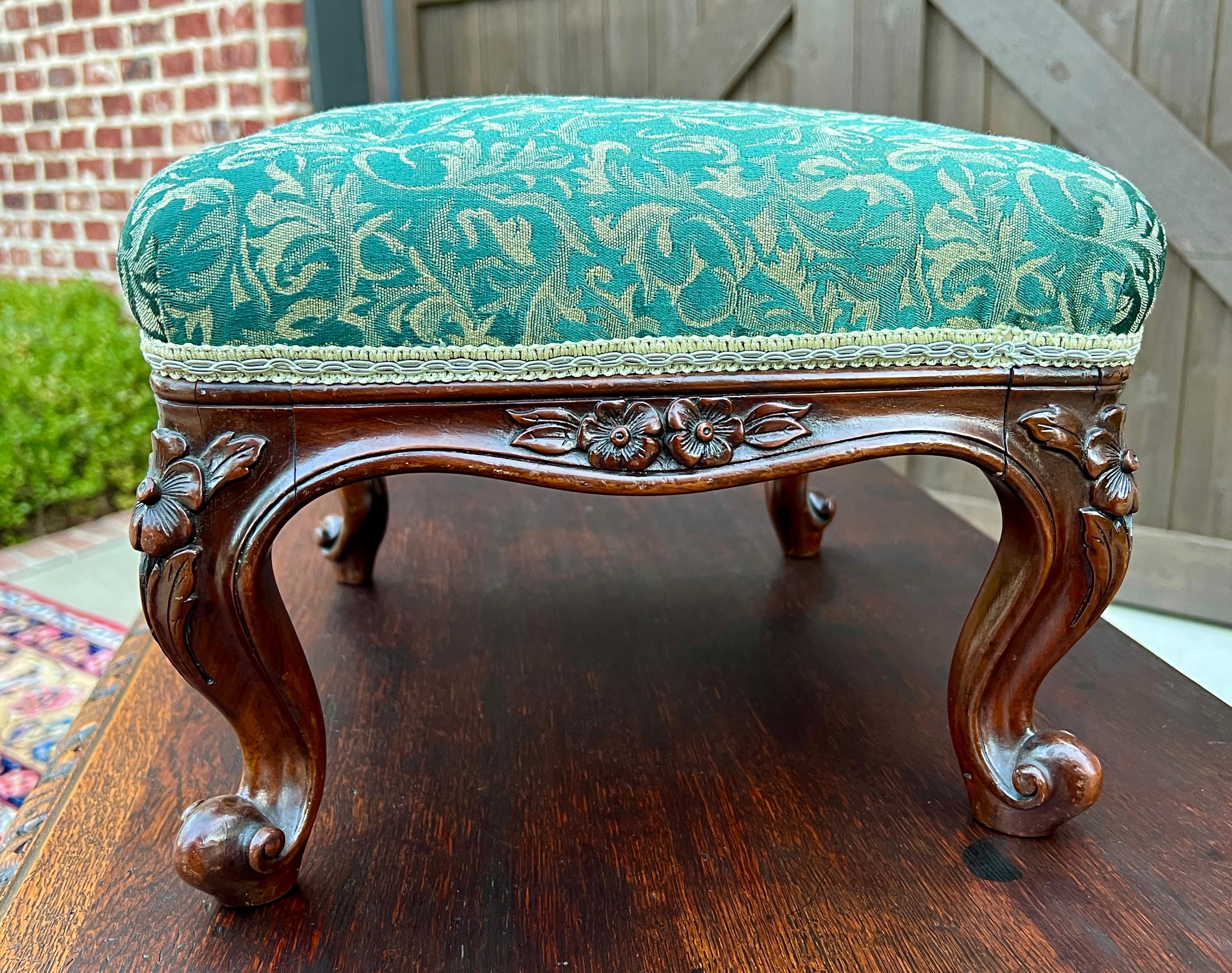 Antique English Upholstered Footstool Bench Stool Rosewood c. 1920s-30s 7