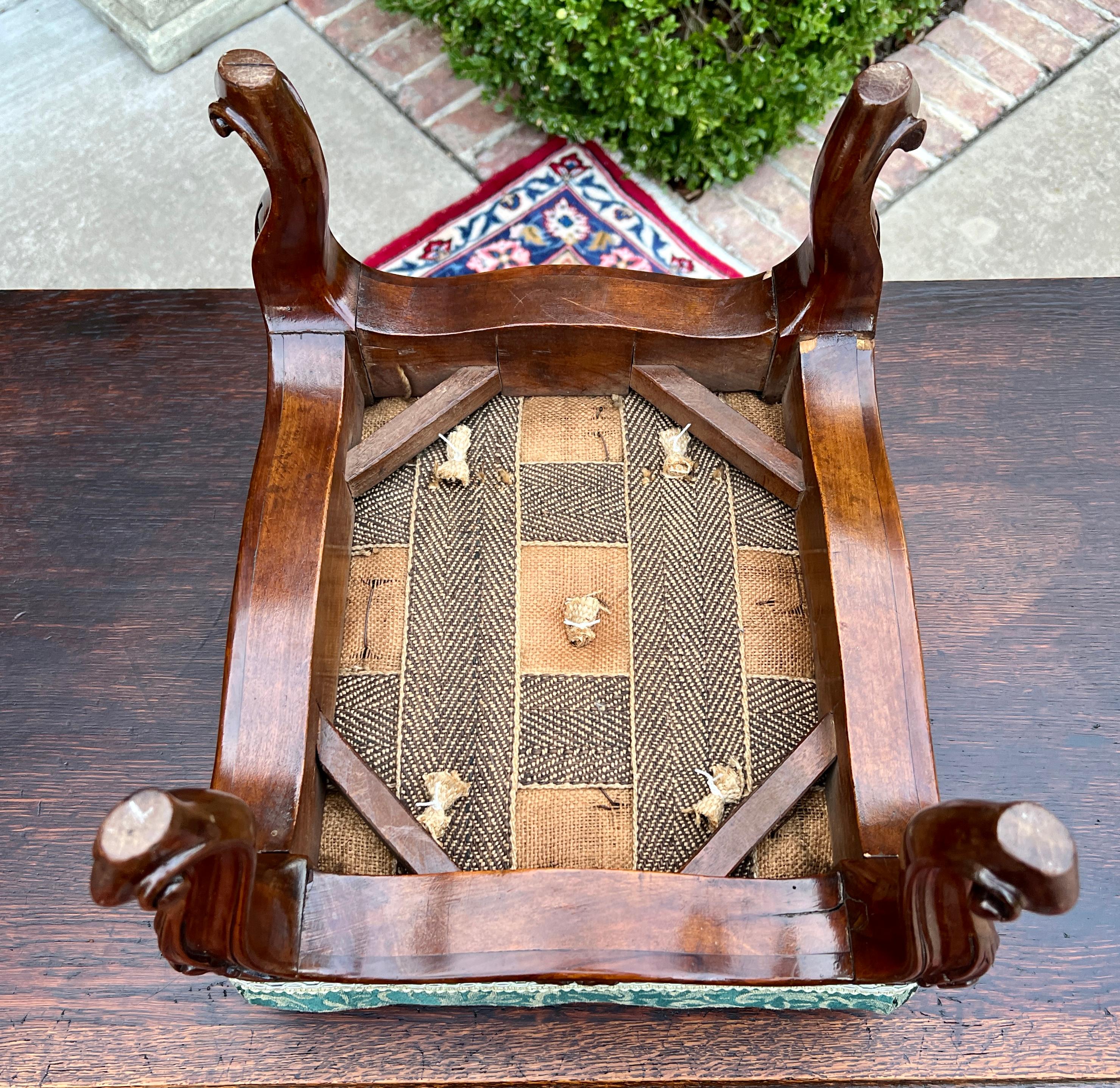 Antique English Upholstered Footstool Bench Stool Rosewood c. 1920s-30s 8