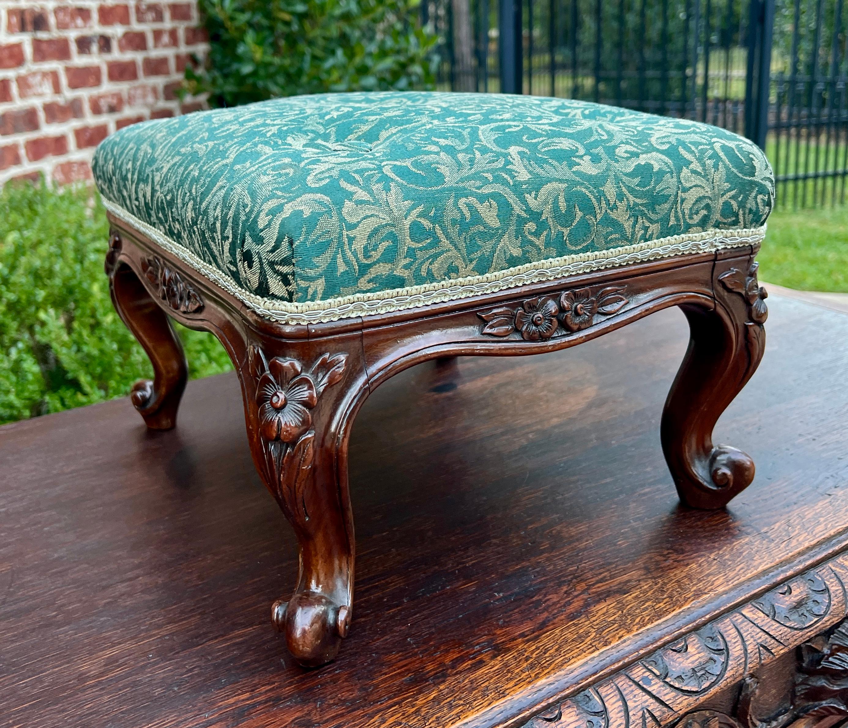 Antique English Upholstered Footstool Bench Stool Rosewood c. 1920s-30s 9