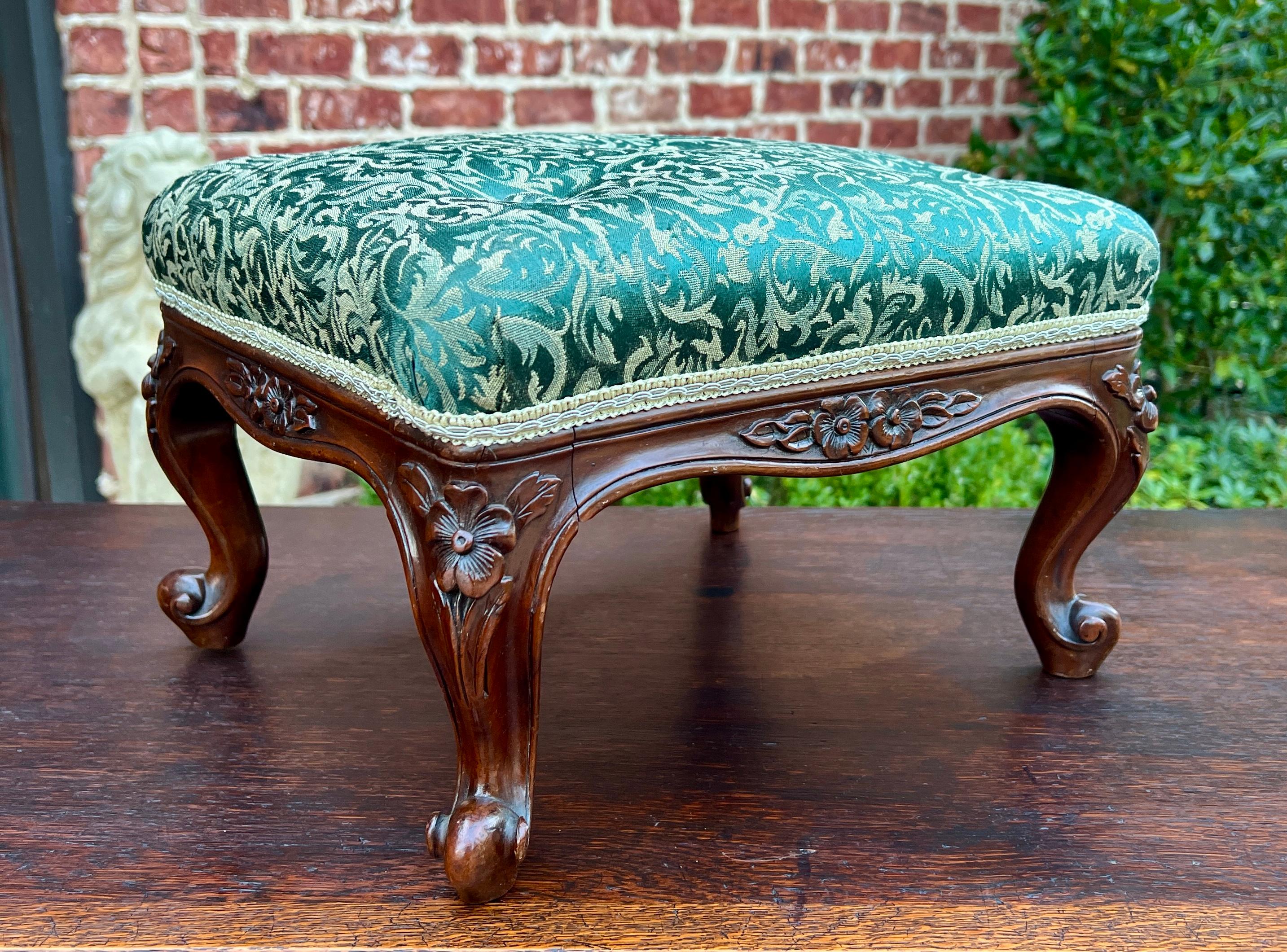 Antique English Upholstered Footstool Bench Stool Rosewood c. 1920s-30s 10