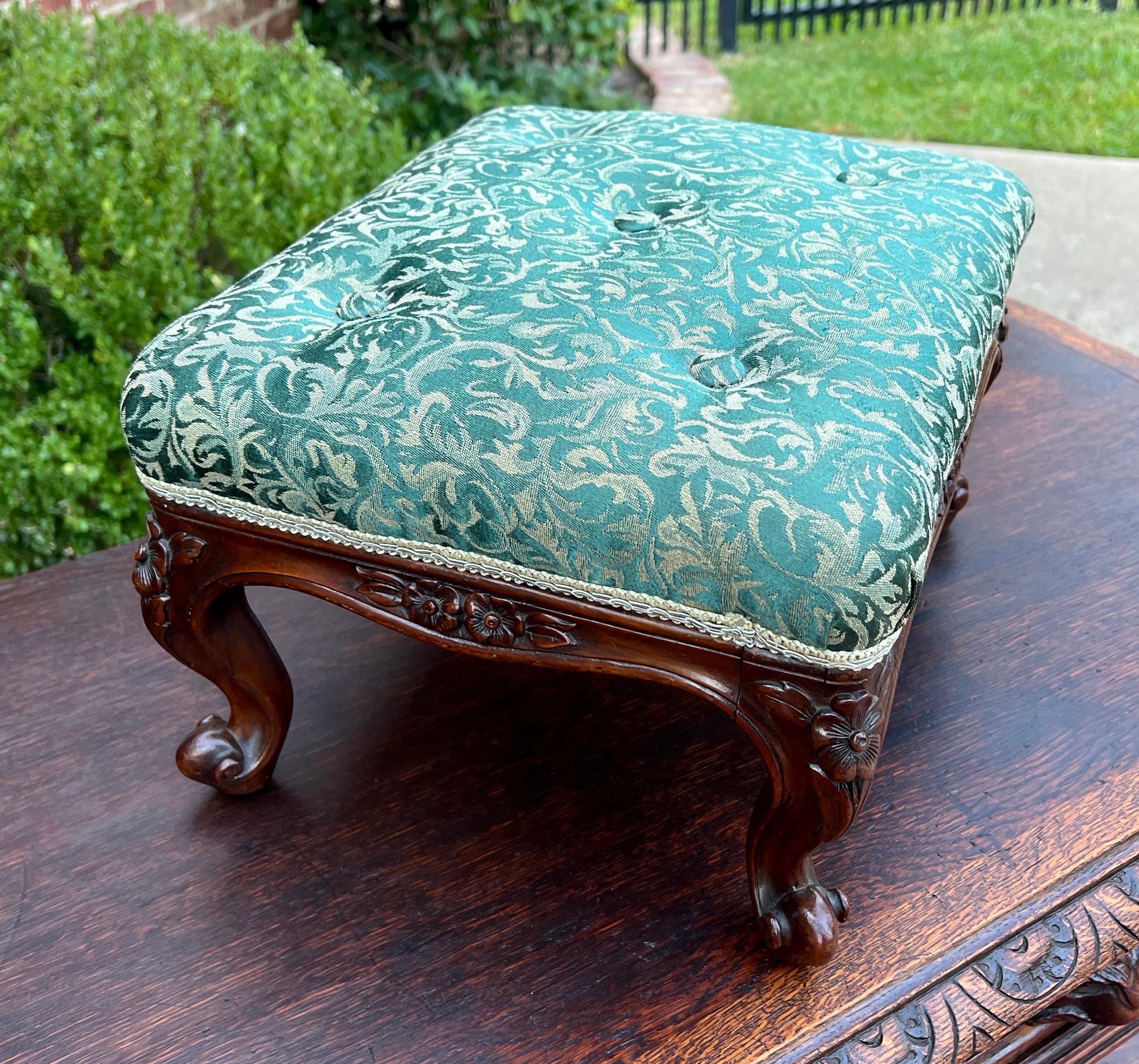 Antique English Upholstered Footstool Bench Stool Rosewood c. 1920s-30s 11
