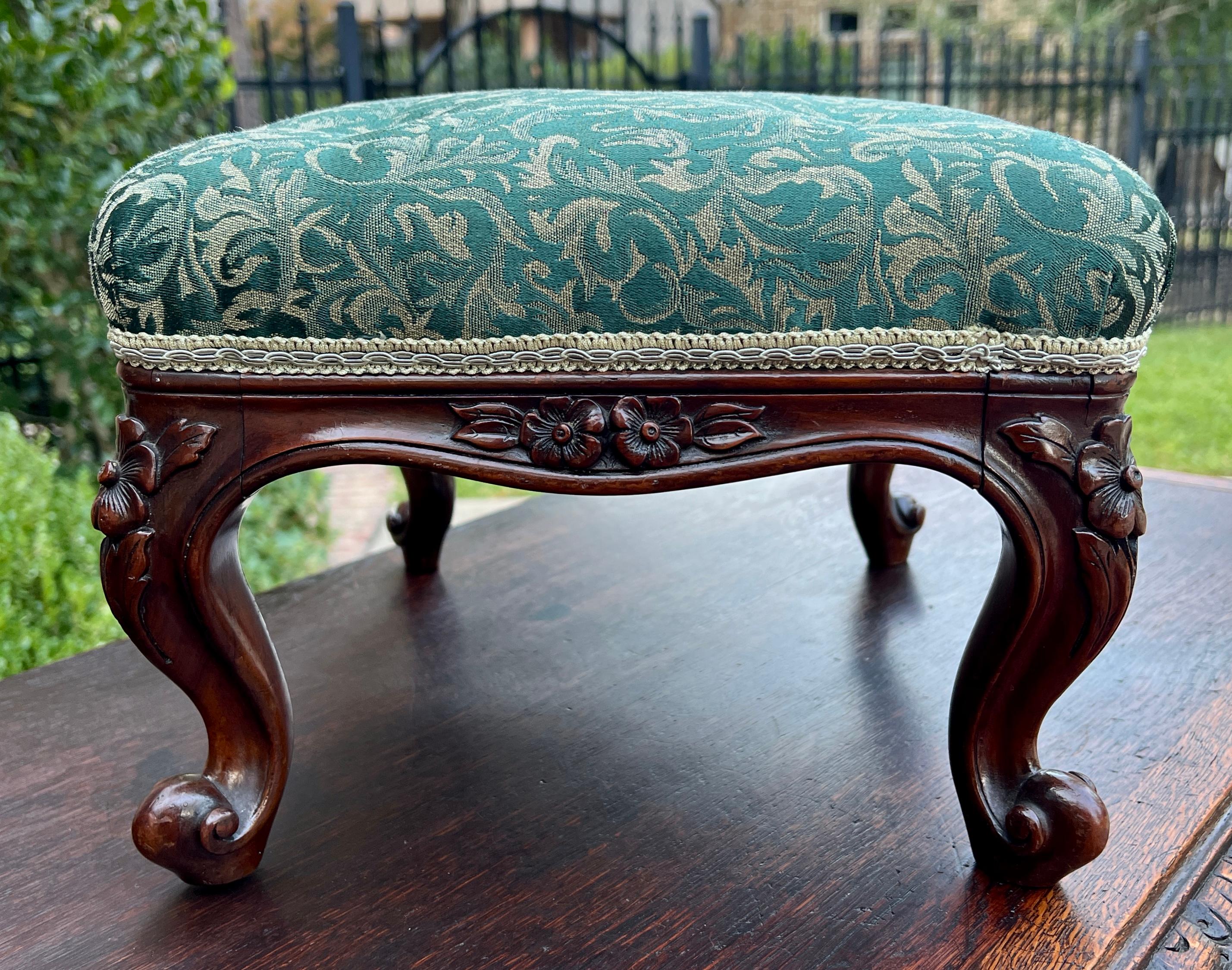 Antique English Upholstered Footstool Bench Stool Rosewood c. 1920s-30s 12