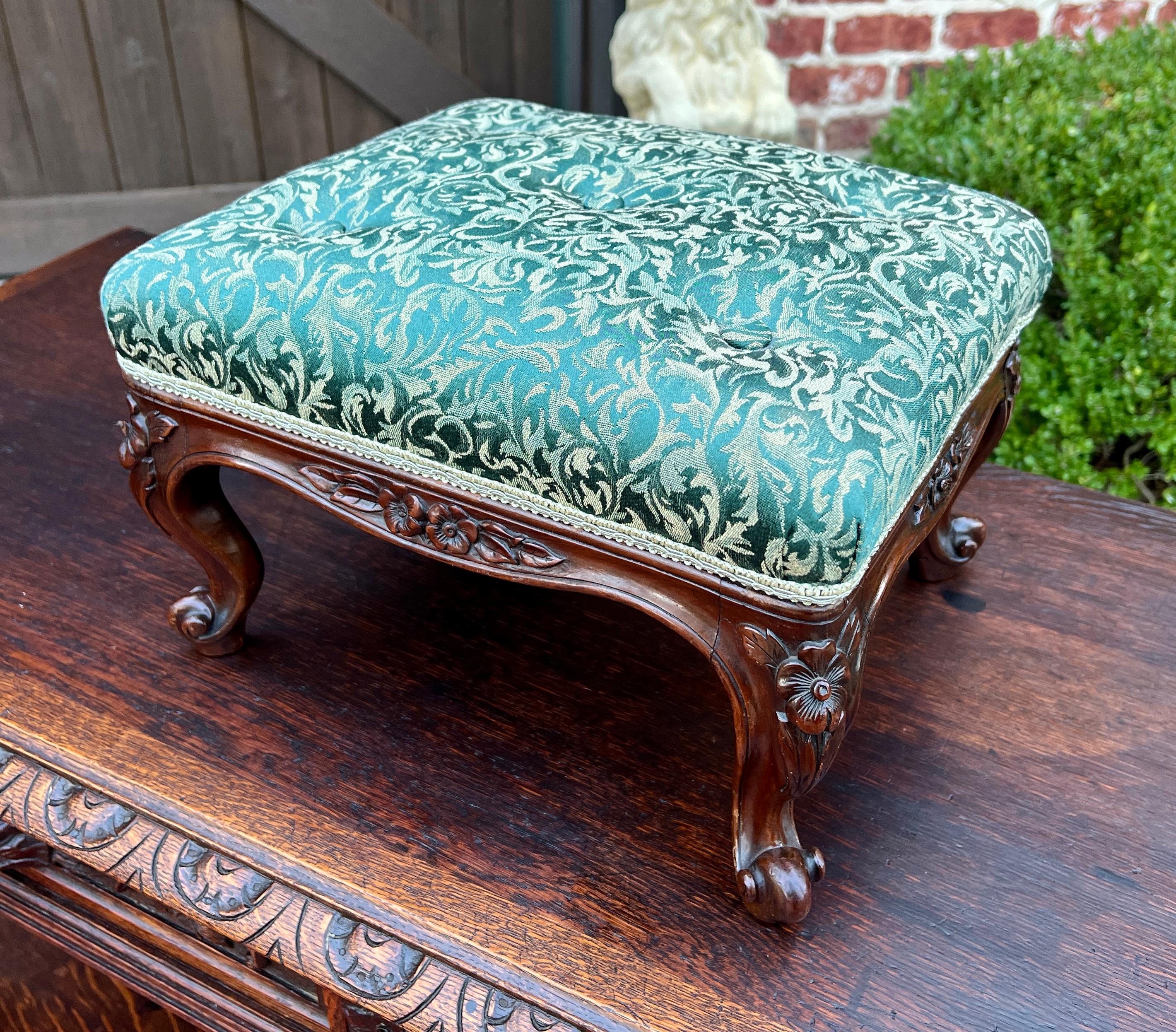 Arts and Crafts Antique English Upholstered Footstool Bench Stool Rosewood c. 1920s-30s