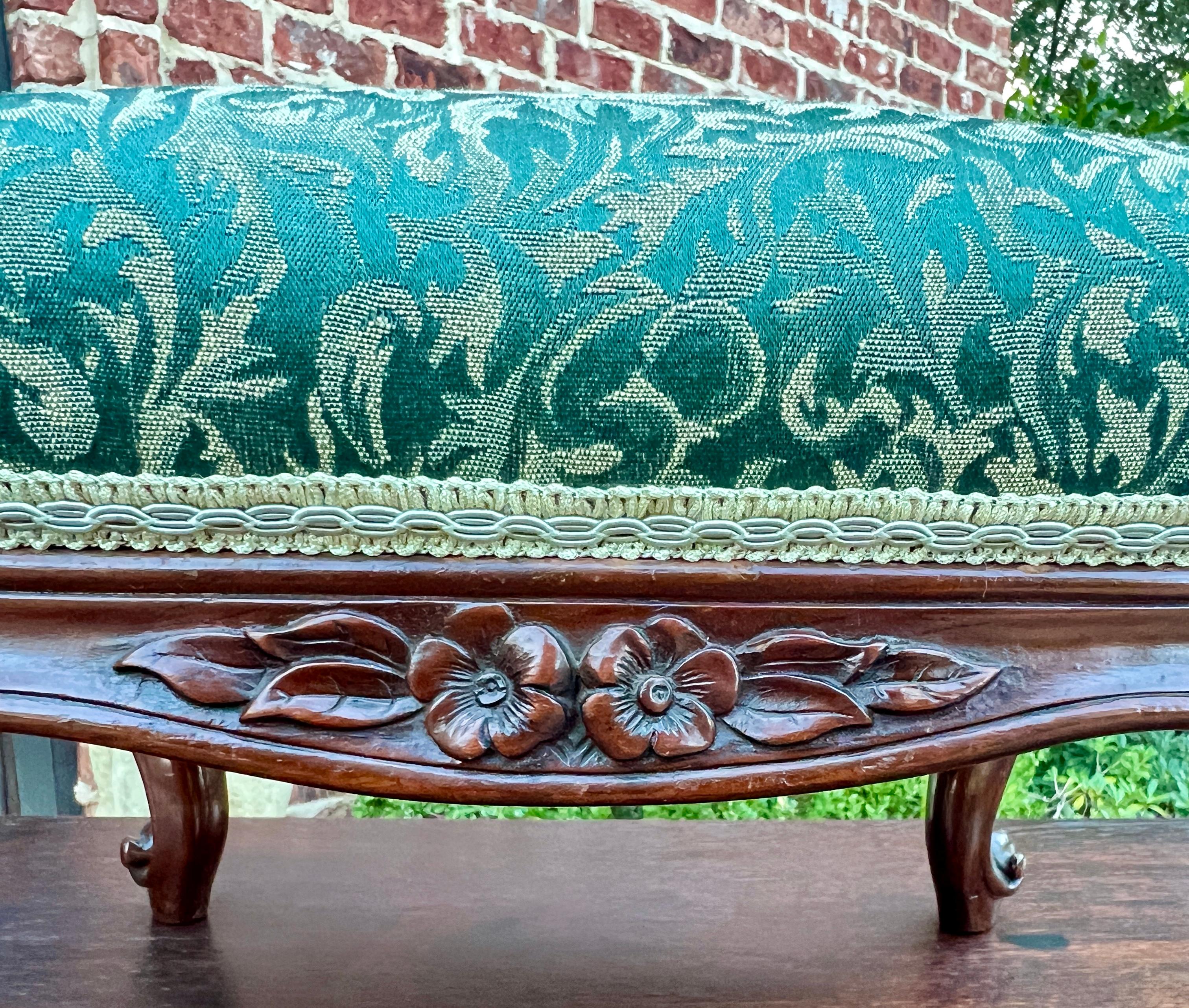 Early 20th Century Antique English Upholstered Footstool Bench Stool Rosewood c. 1920s-30s