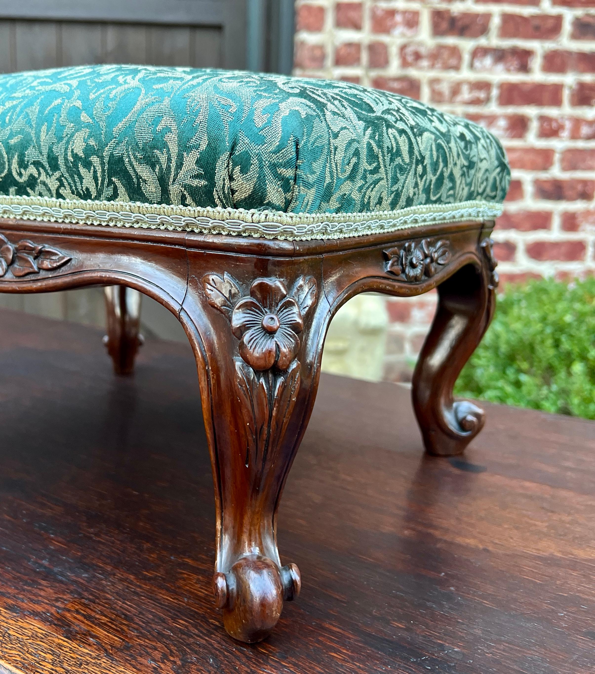 Upholstery Antique English Upholstered Footstool Bench Stool Rosewood c. 1920s-30s