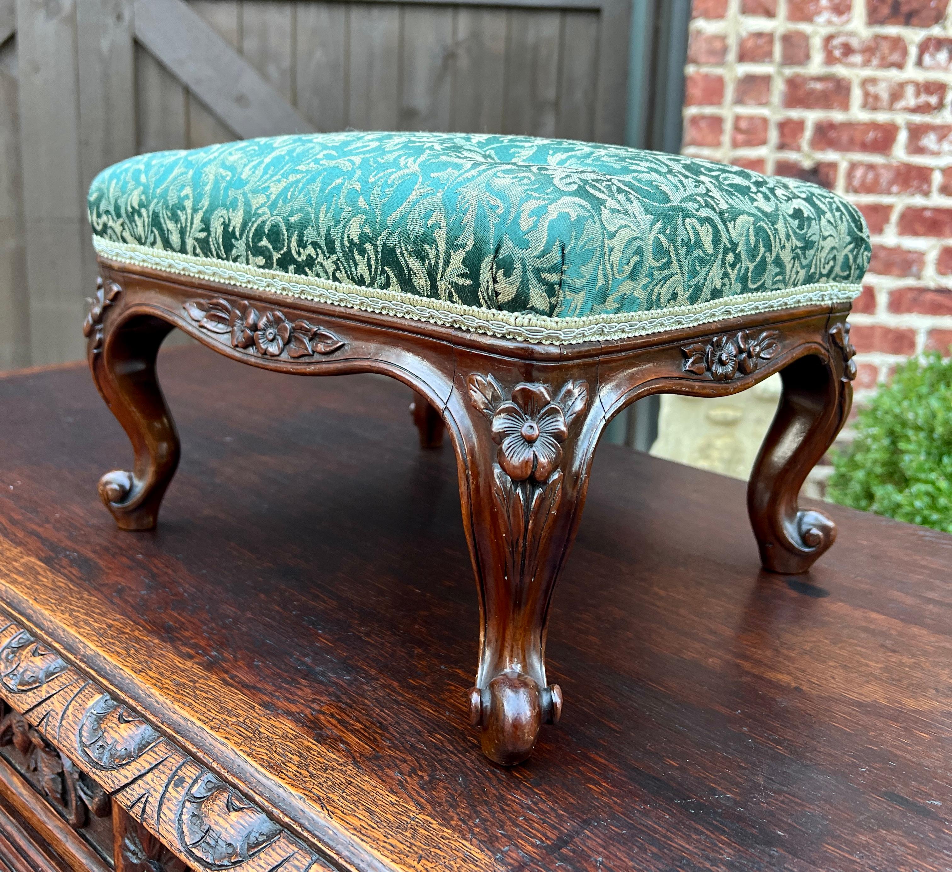 Antique English Upholstered Footstool Bench Stool Rosewood c. 1920s-30s 1