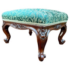 Antique English Upholstered Footstool Bench Stool Rosewood c. 1920s-30s