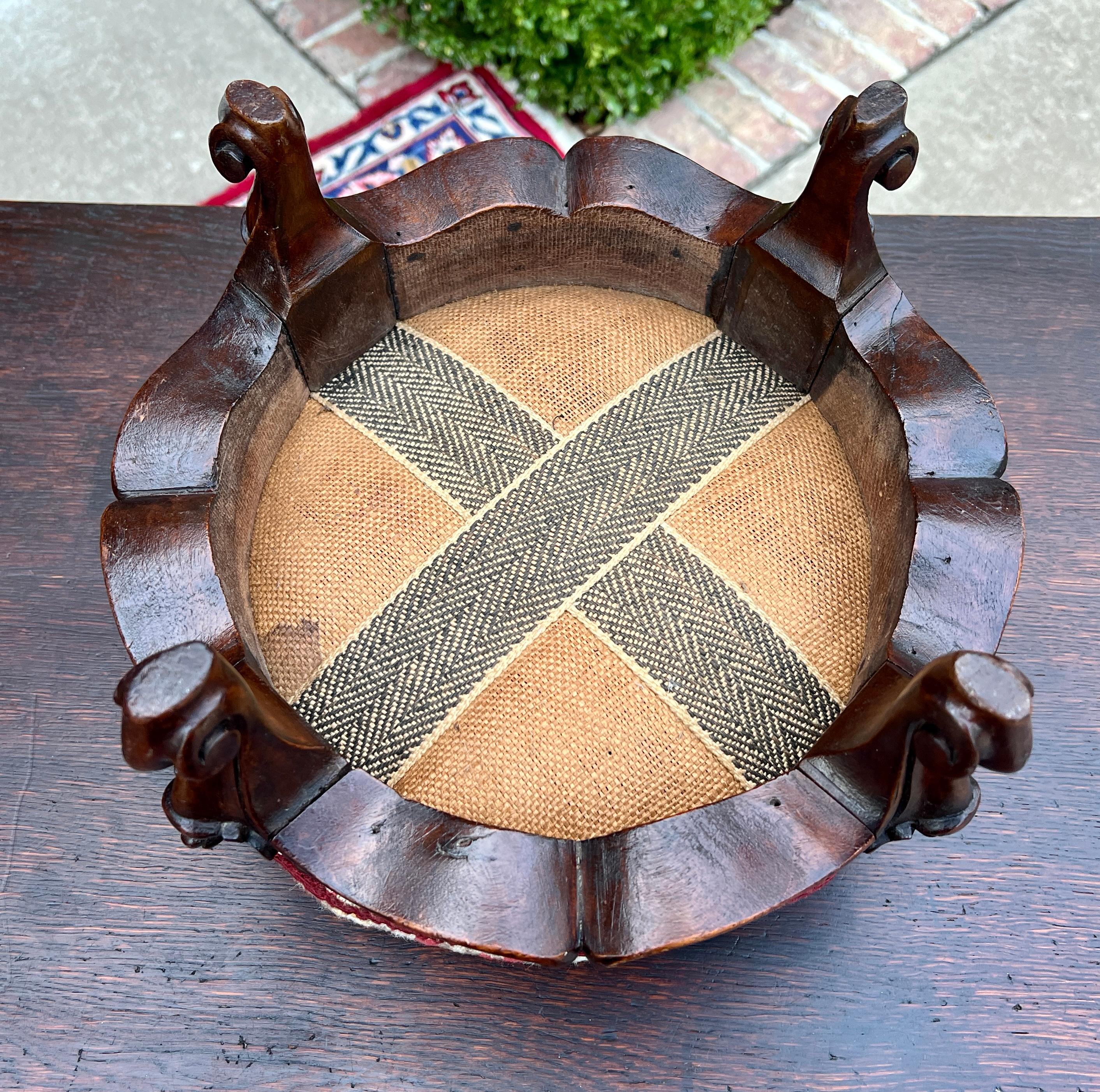 Antique English Upholstered Footstool Bench Stool Round Walnut c. 1920s-30s 4