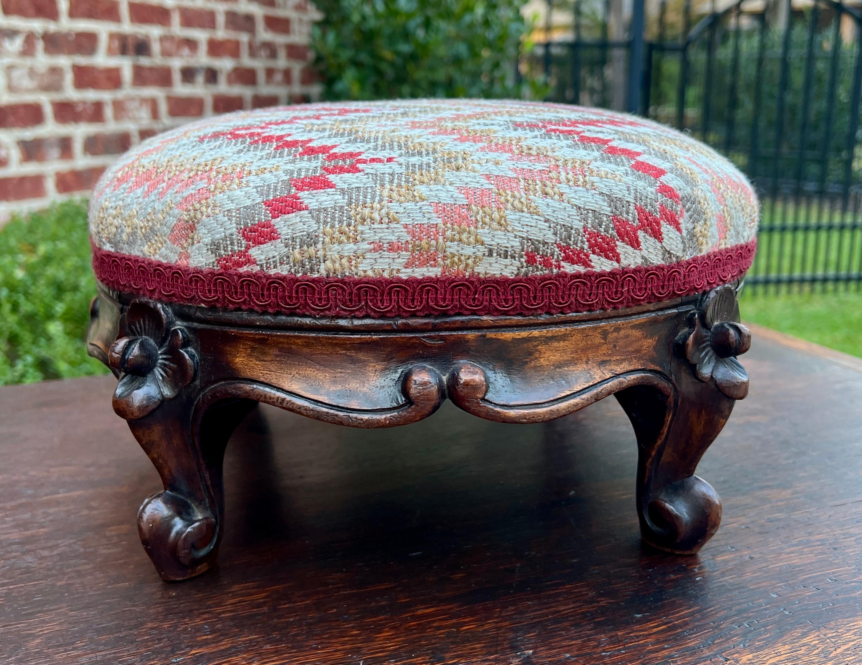 Antique English Upholstered Footstool Bench Stool Round Walnut c. 1920s-30s 5
