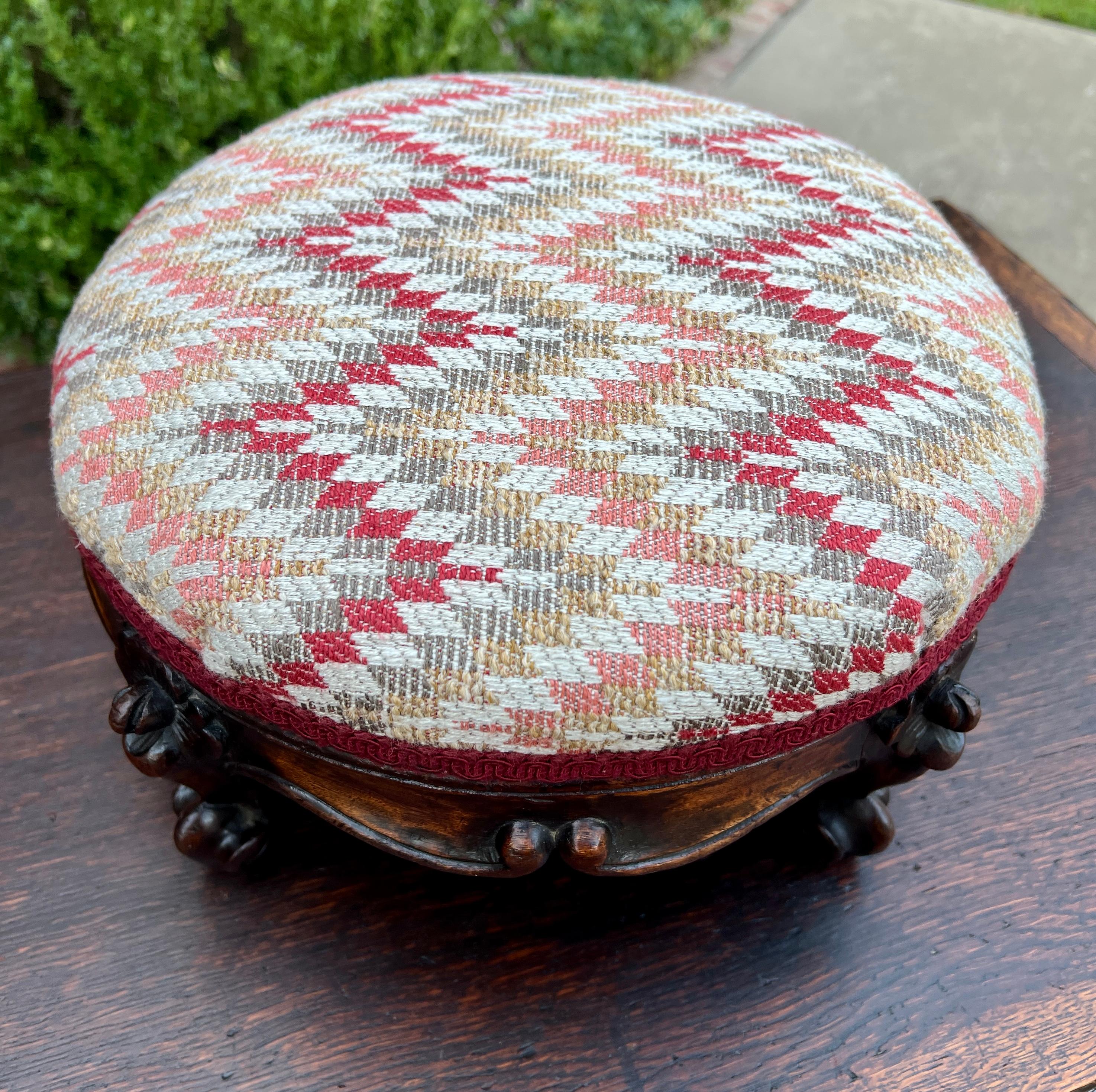 Antique English Upholstered Footstool Bench Stool Round Walnut c. 1920s-30s 7