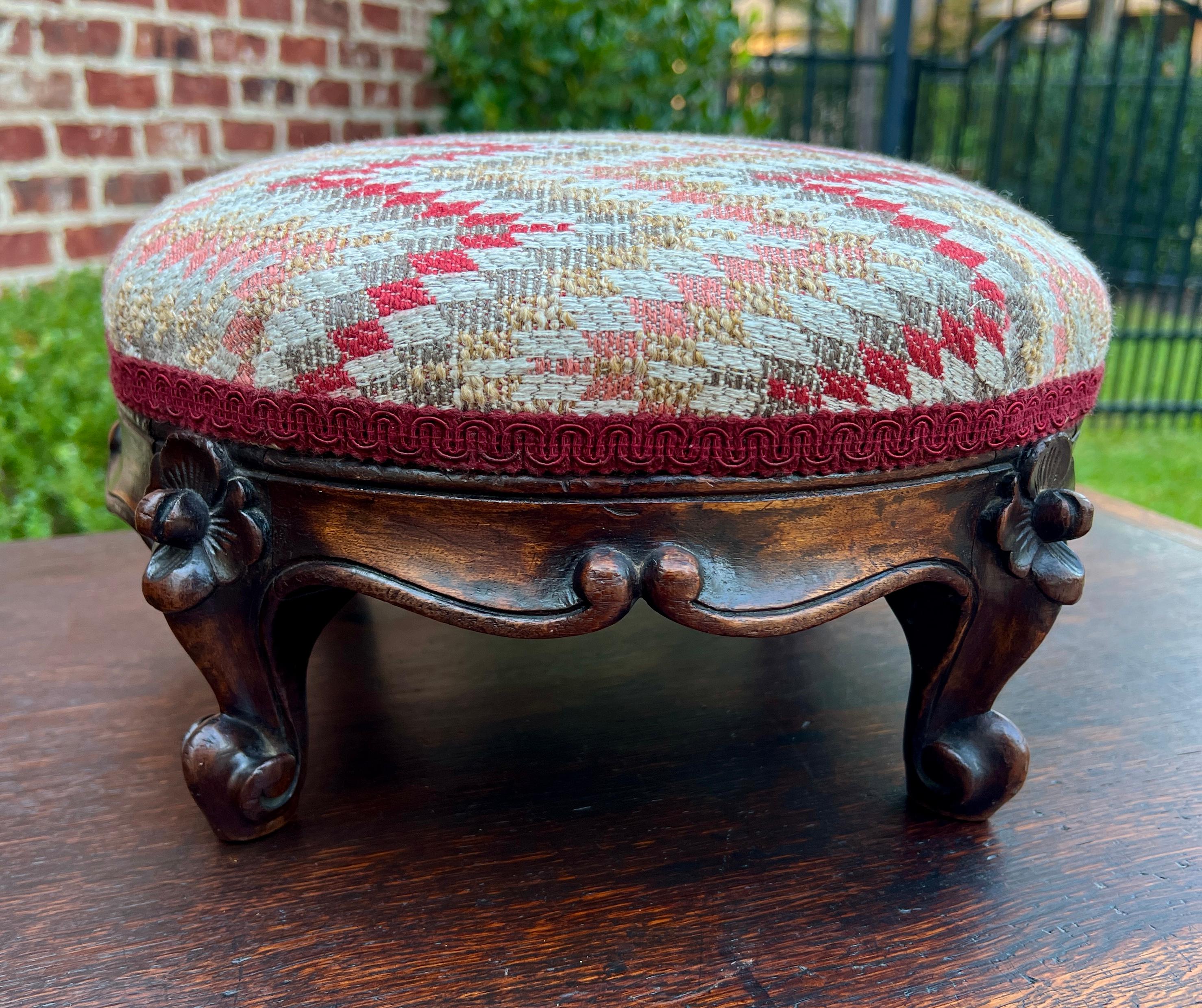 Antique English Upholstered Footstool Bench Stool Round Walnut c. 1920s-30s 8