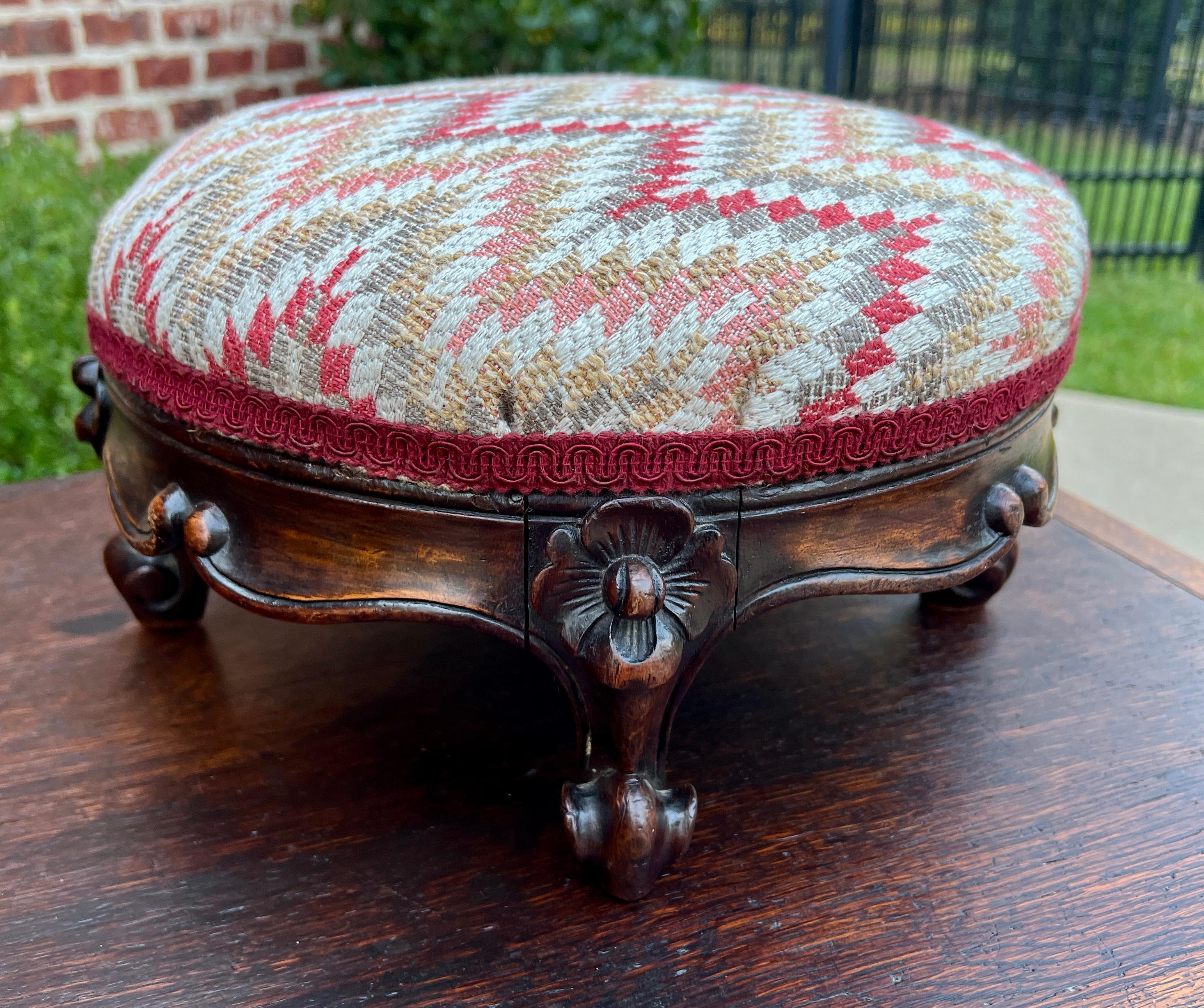 Antique English Upholstered Footstool Bench Stool Round Walnut c. 1920s-30s 10