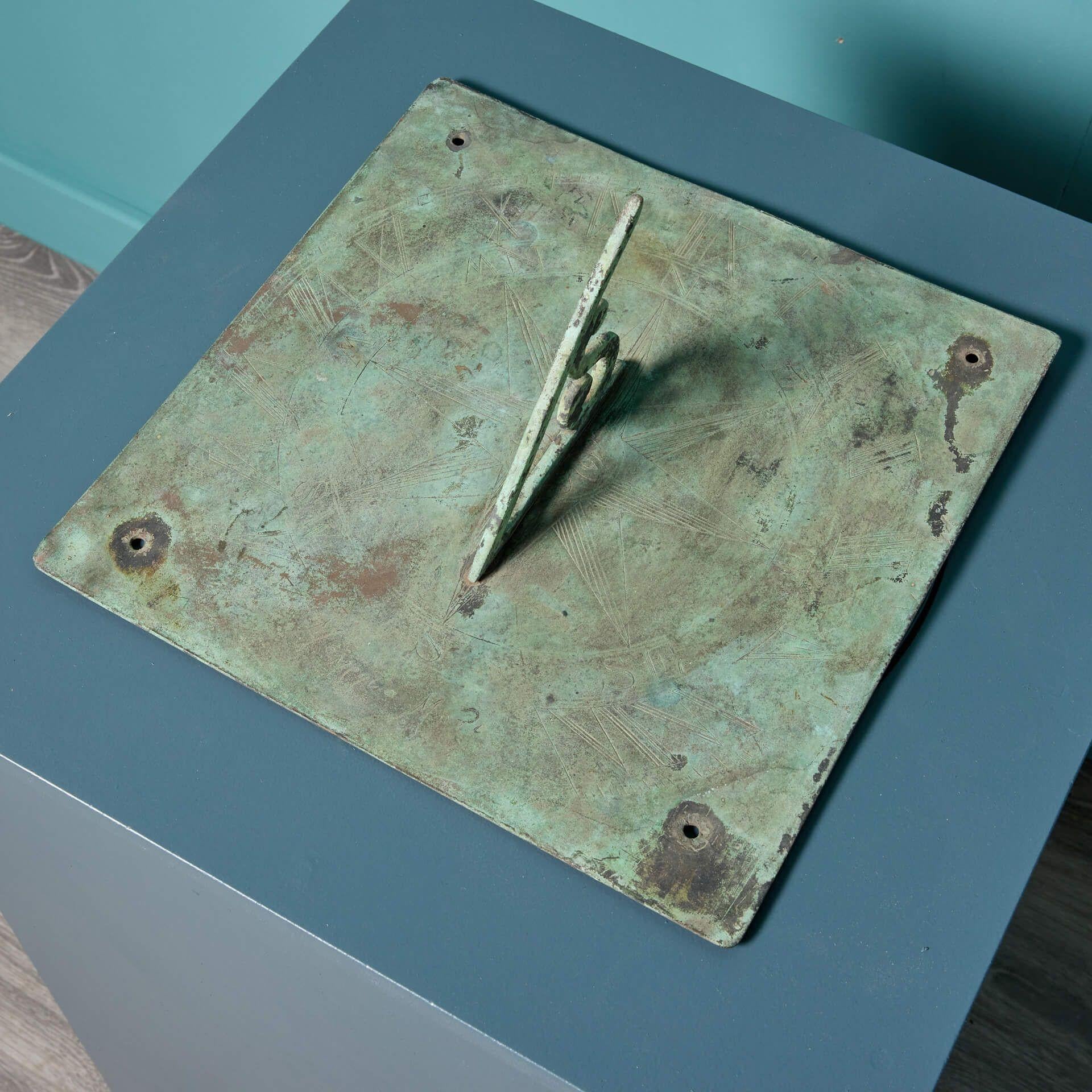 Georgian Antique English Verdigris Bronze Sundial Plate For Sale
