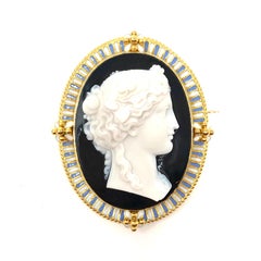 Antique English Victorian 15 Carat Gold Enamel Cameo Suite in Original Box