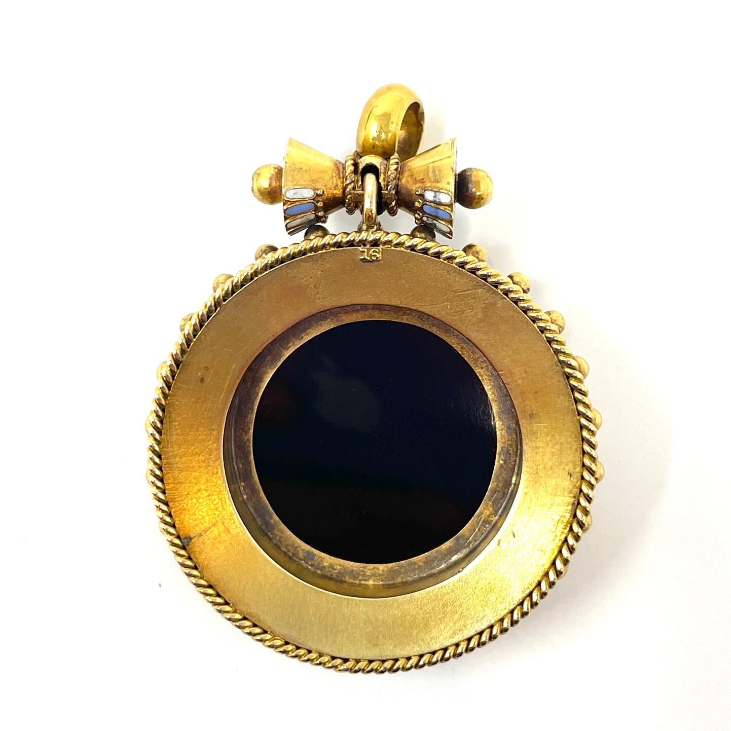 Antique English Victorian 15 Carat Gold Enamel Cameo Suite in Original Box For Sale 4