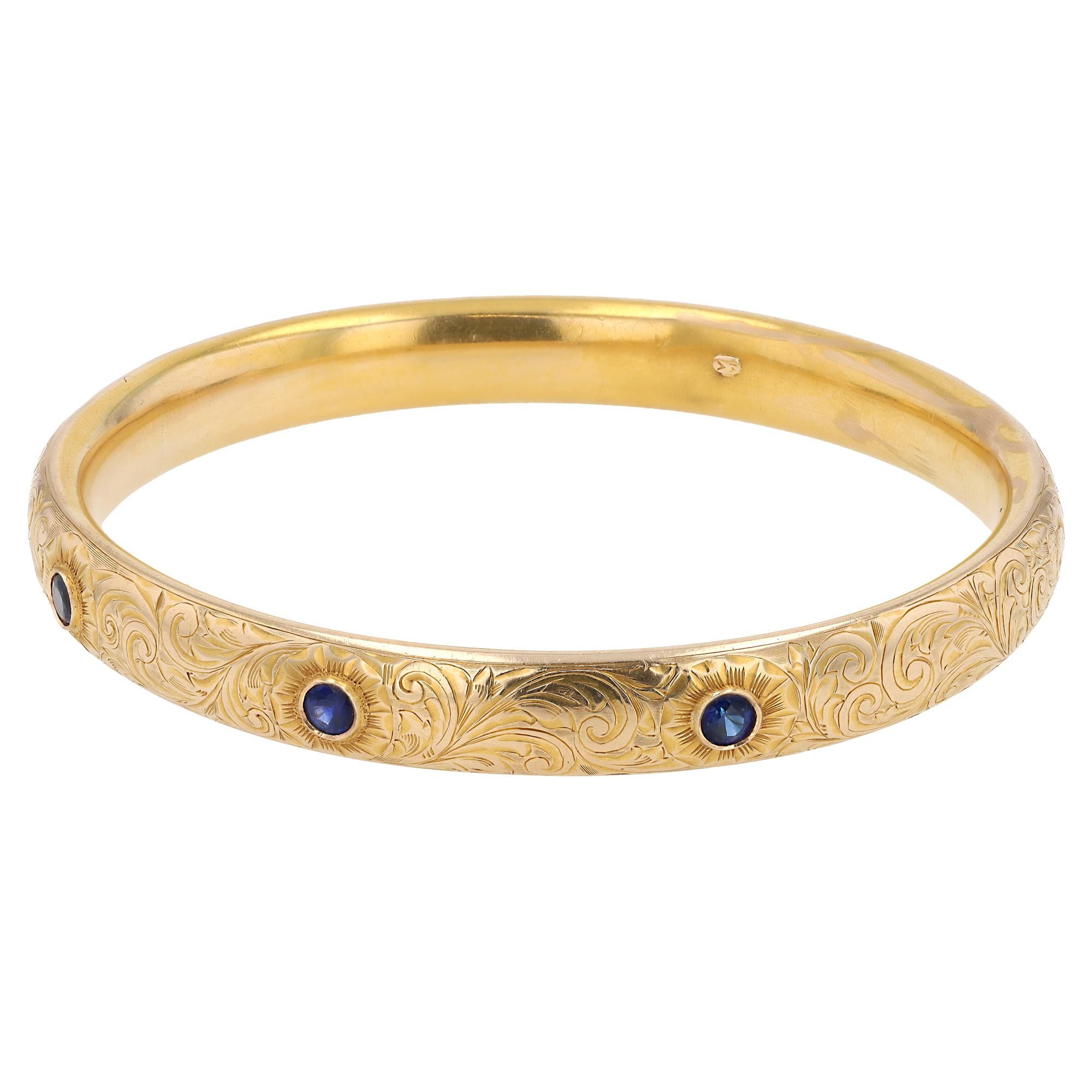 Vittoriano Bracciale antico inglese vittoriano in oro giallo 16k con zaffiro inciso in vendita