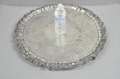 Antique English Victorian 22" Round Silver Plated Serving Platter Salver Tray
