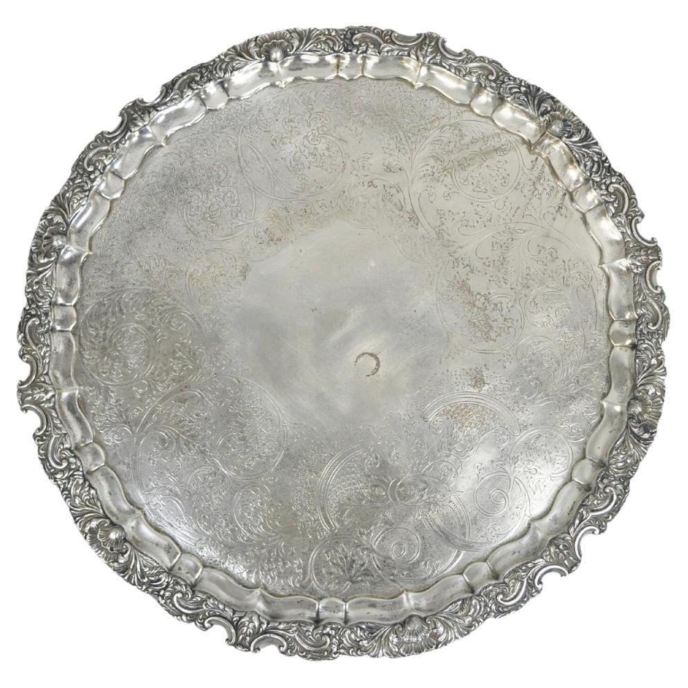 Antiguo plato redondo inglés victoriano de 22" bañado en plata Bandeja de salvilla
