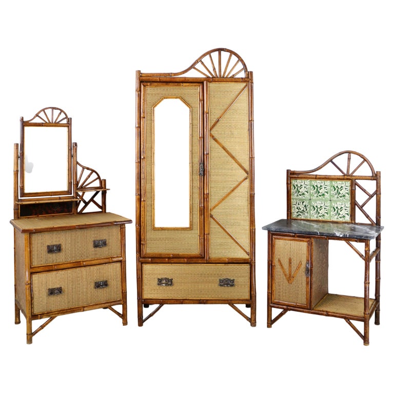 Antique English Victorian Aesthetic 'Japanese' Bamboo & Rattan Bedroom Suite  For Sale