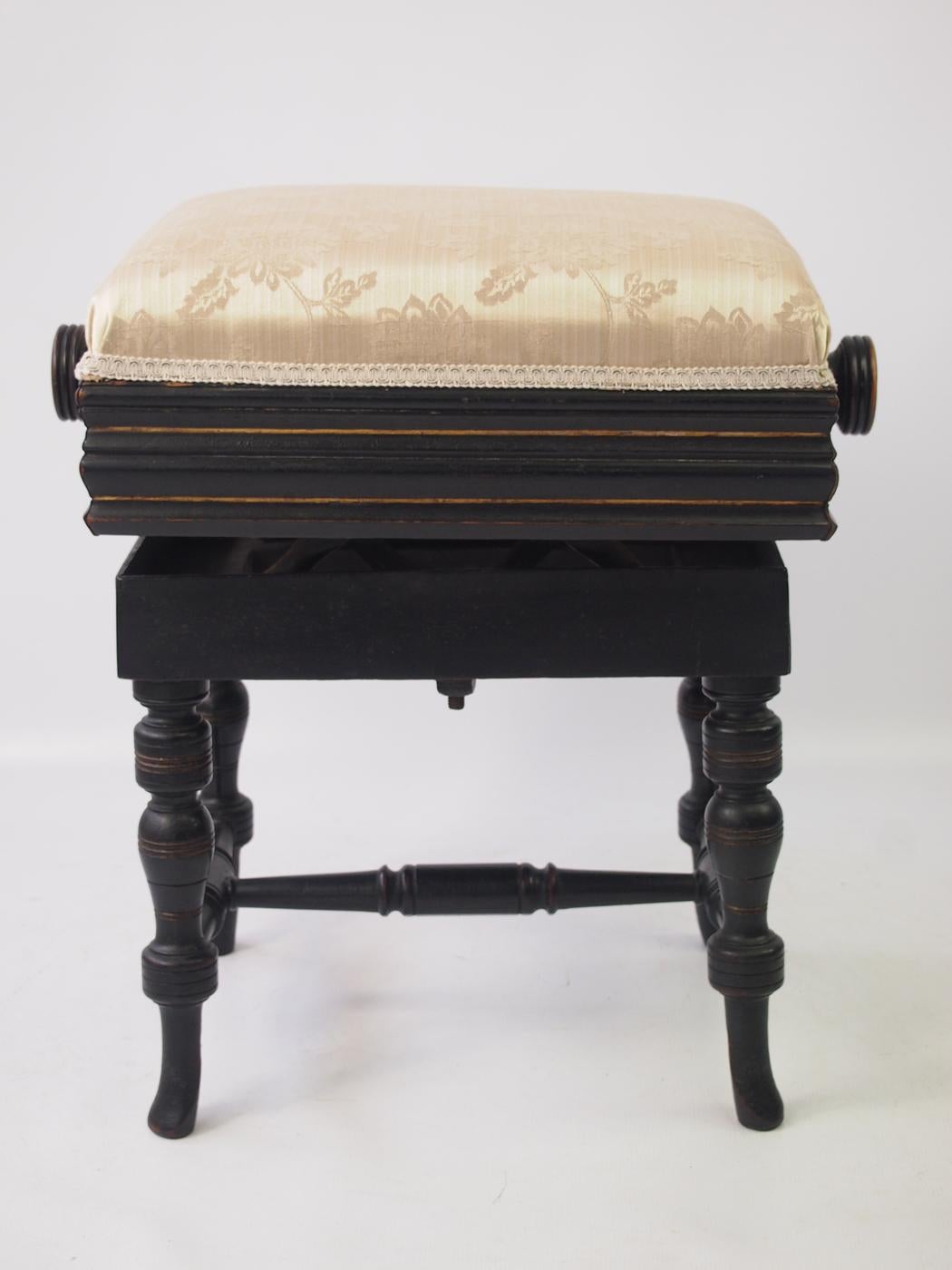 Aesthetic Movement Antique English Victorian Aesthetic Rise and Fall Piano Stool Music Seat Bench For Sale