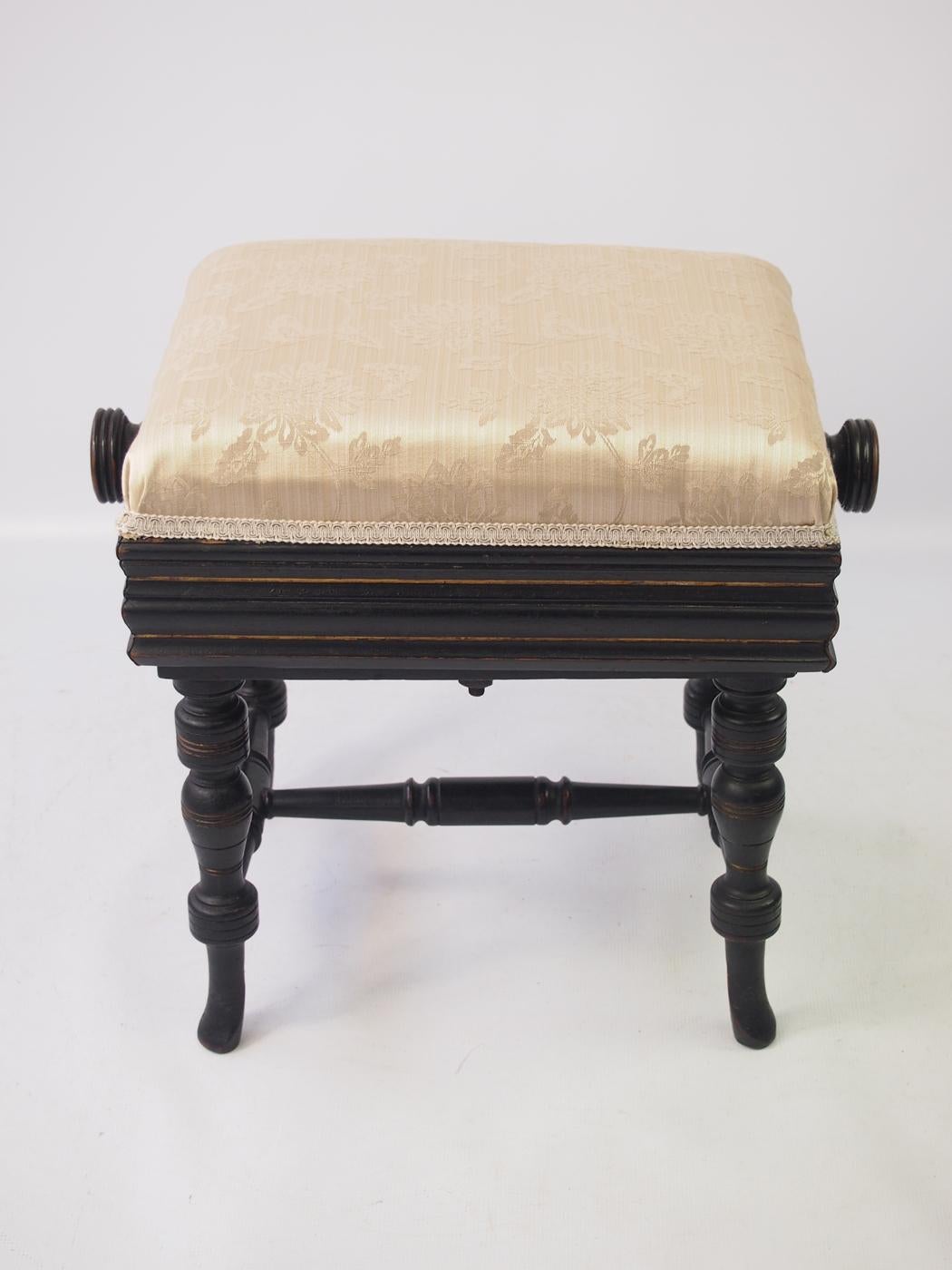 Late 19th Century Antique English Victorian Aesthetic Rise and Fall Piano Stool Music Seat Bench For Sale
