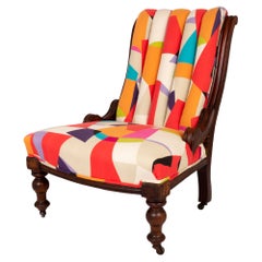 Antique English Victorian Armchair Upholstered in Sanderson Fabric, C.1880