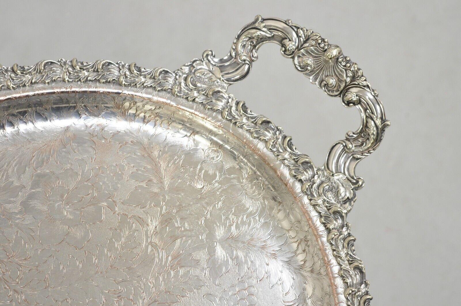 Antique English Victorian Art Nouveau Floral Repousse Oval Serving Platter Tray For Sale 6