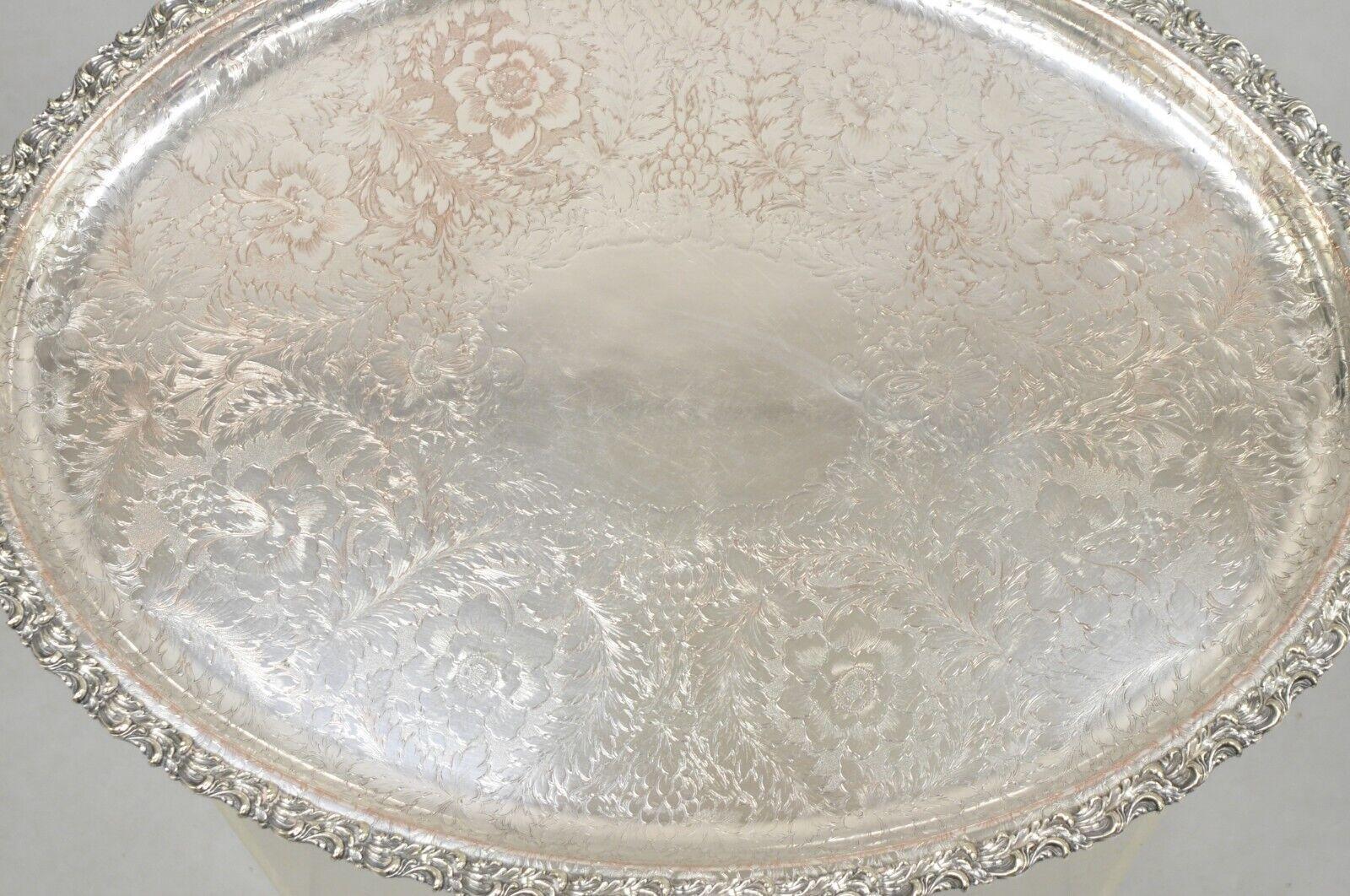 Antique English Victorian Art Nouveau Floral Repousse Oval Serving Platter Tray In Good Condition For Sale In Philadelphia, PA