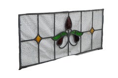 Antique English Victorian Art Nouveau Stained Glass Floral Transom Window Panel