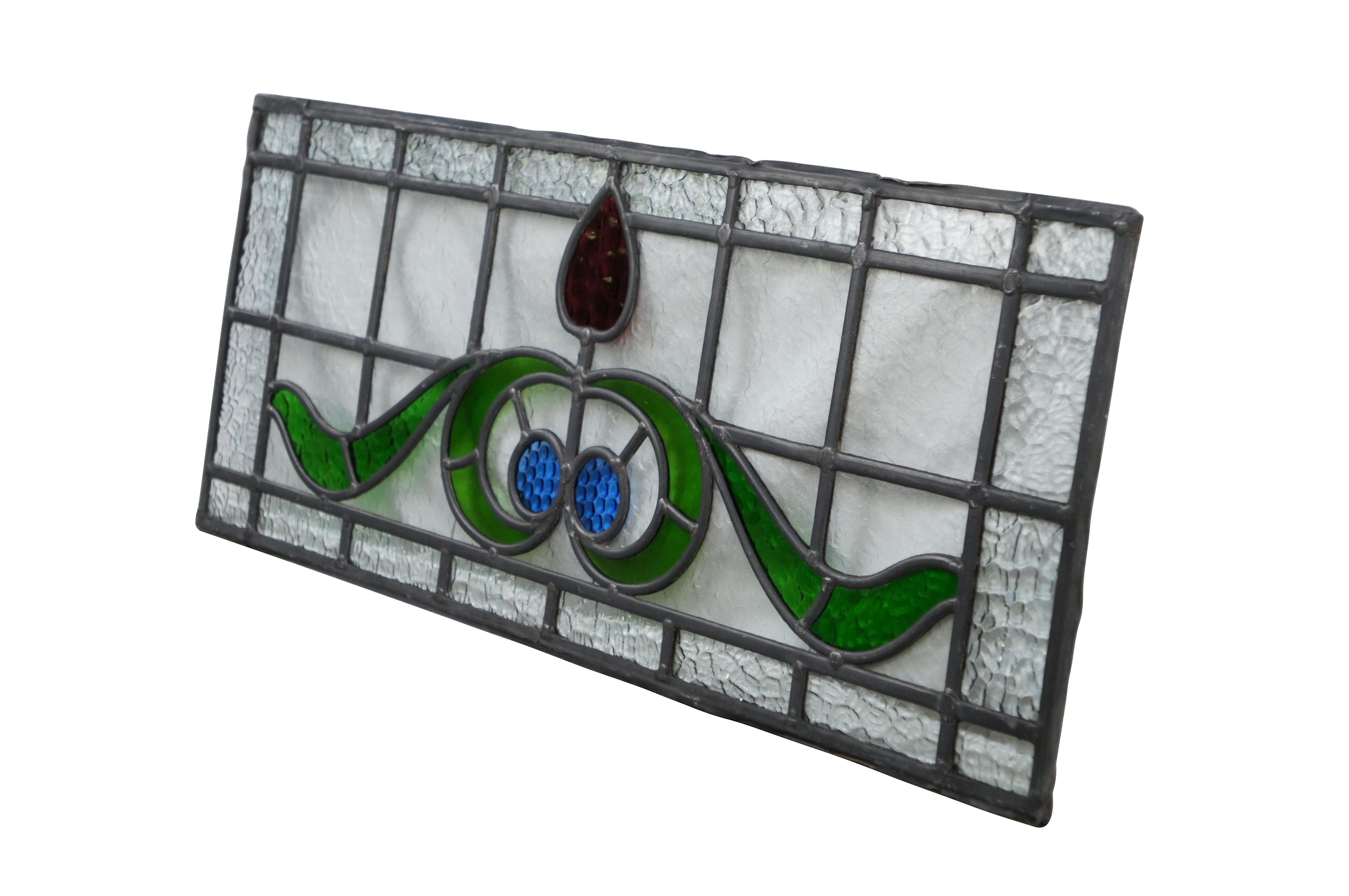 Art nouveau Arte Antiques Anglais Victorien Art Nouveau Vitrail Rose Panneau de Fenêtre d'imposte en vente