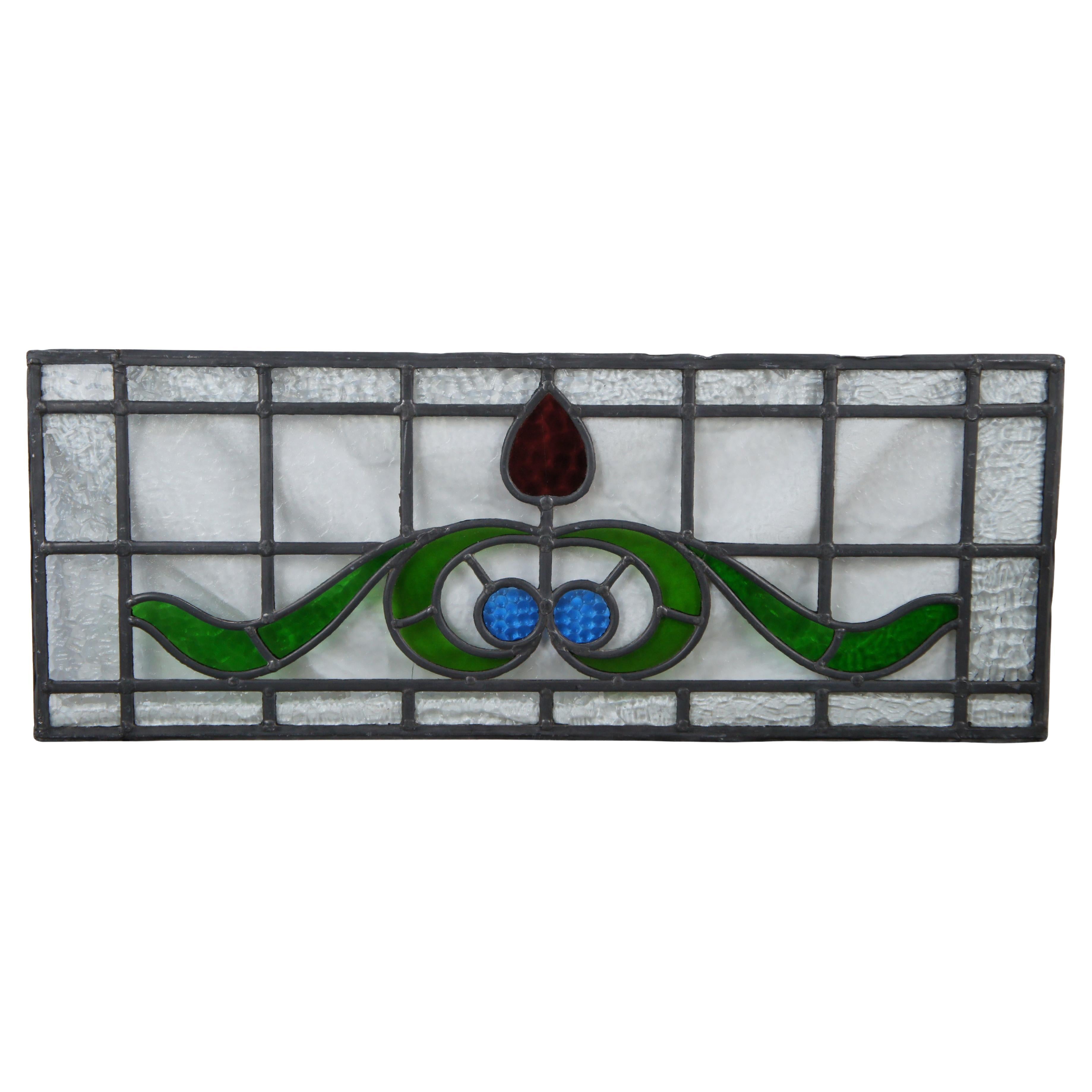 Antigua Vidriera Inglesa Victoriana Art Nouveau Vidriera Rosa Transom Panel