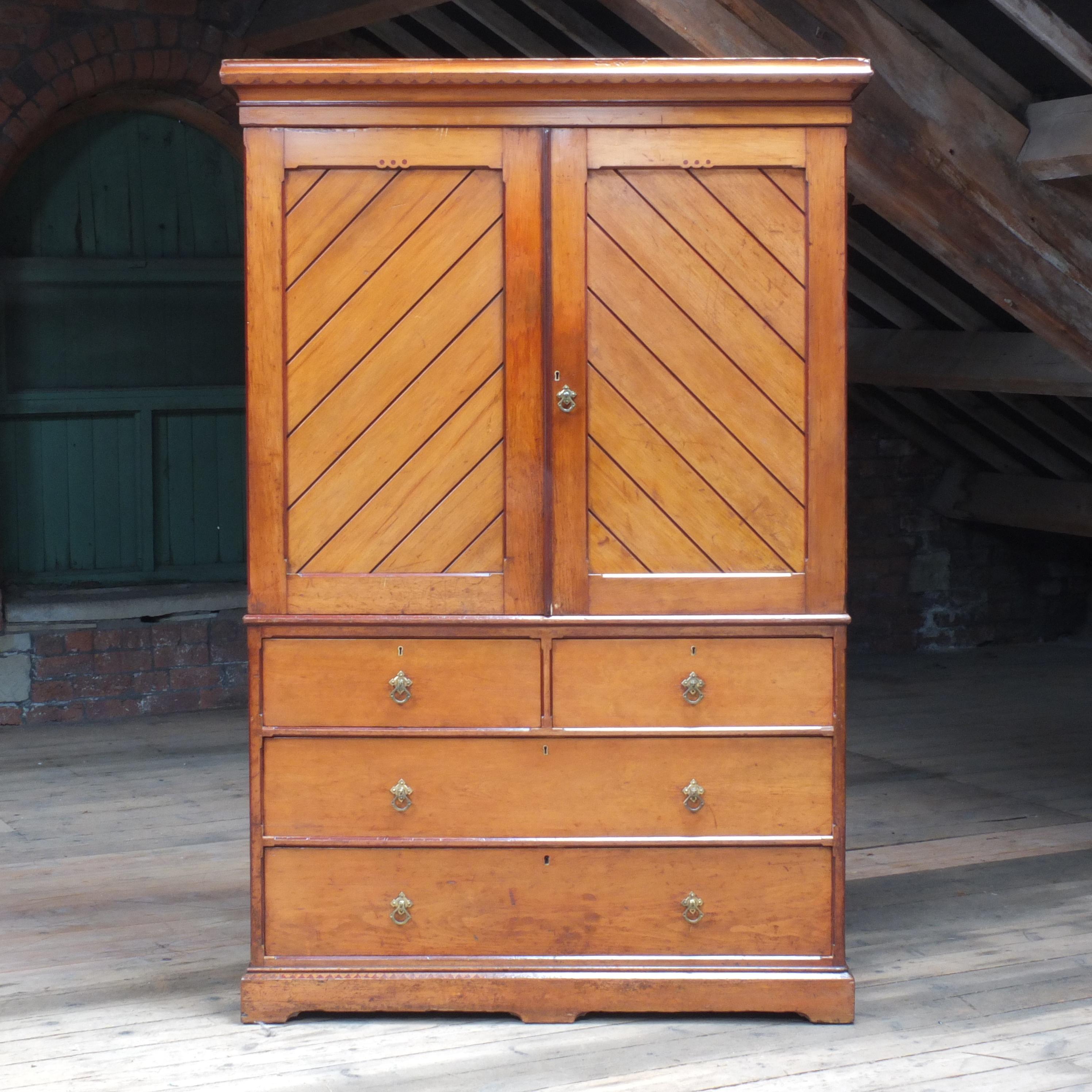 Antique English Victorian Arts and Crafts Linen Press c1880 at 1stDibs