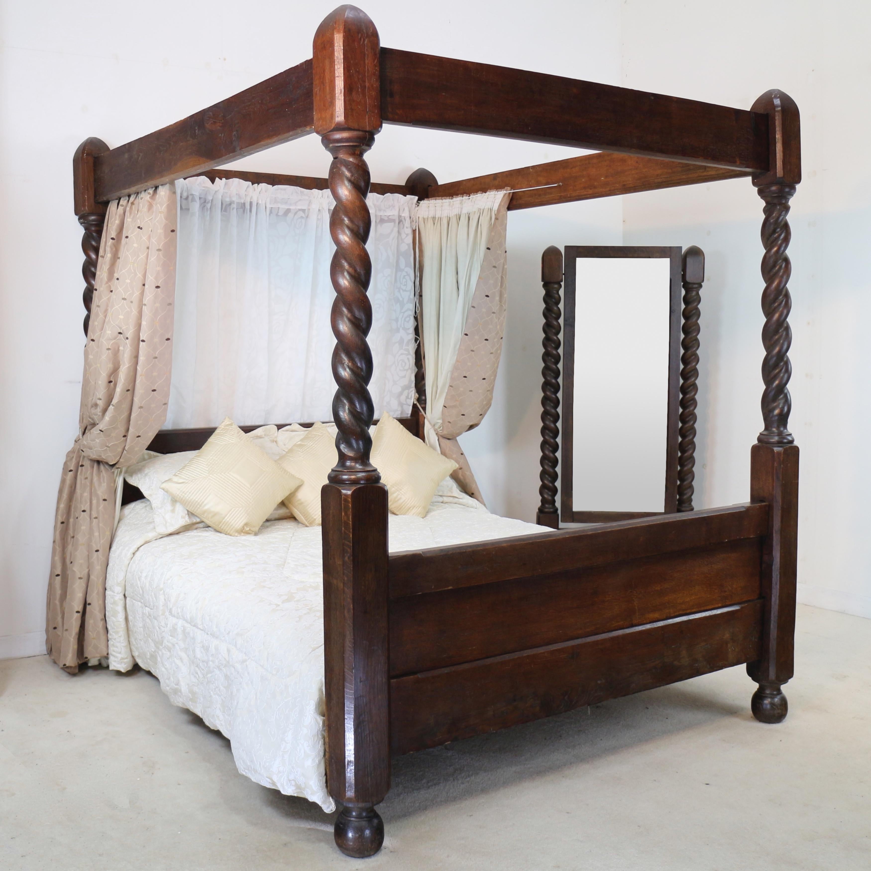 Arts and Crafts Antique English Victorian Arts & Crafts Barley Twist Oak Cheval Mirror For Sale