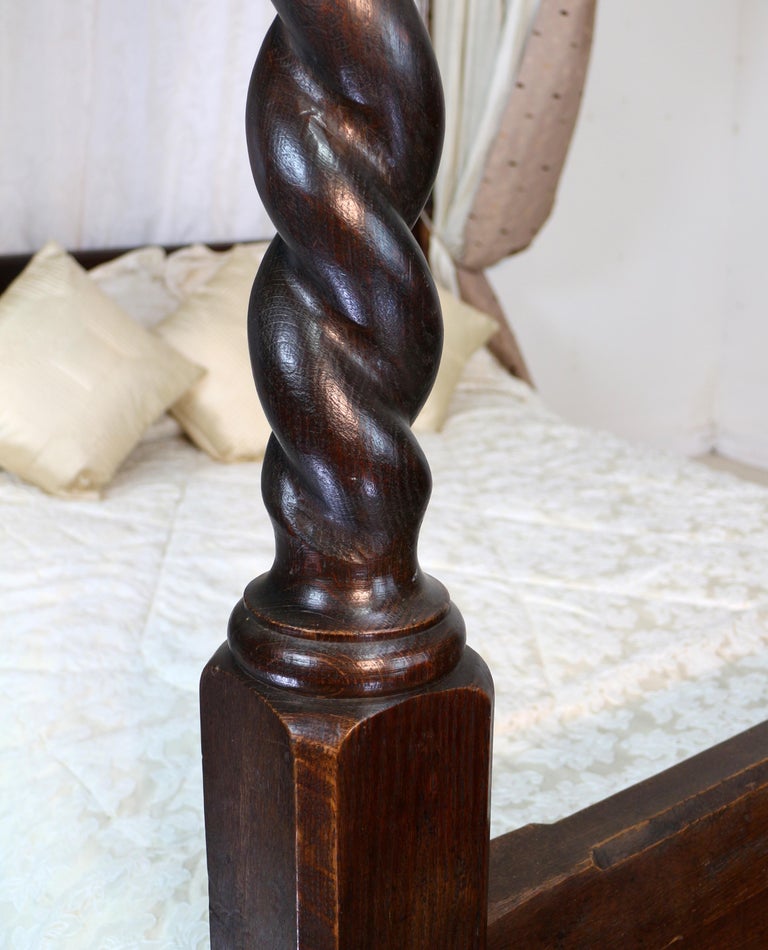 Antique English Victorian Arts and Crafts Oak Four Poster Bed For Sale