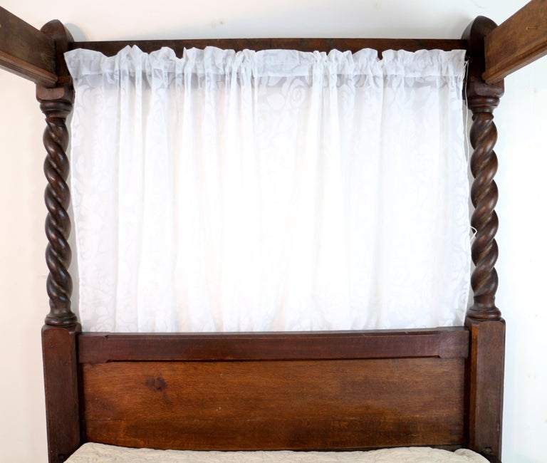 Antique English Victorian Arts and Crafts Oak Four Poster Bed For Sale