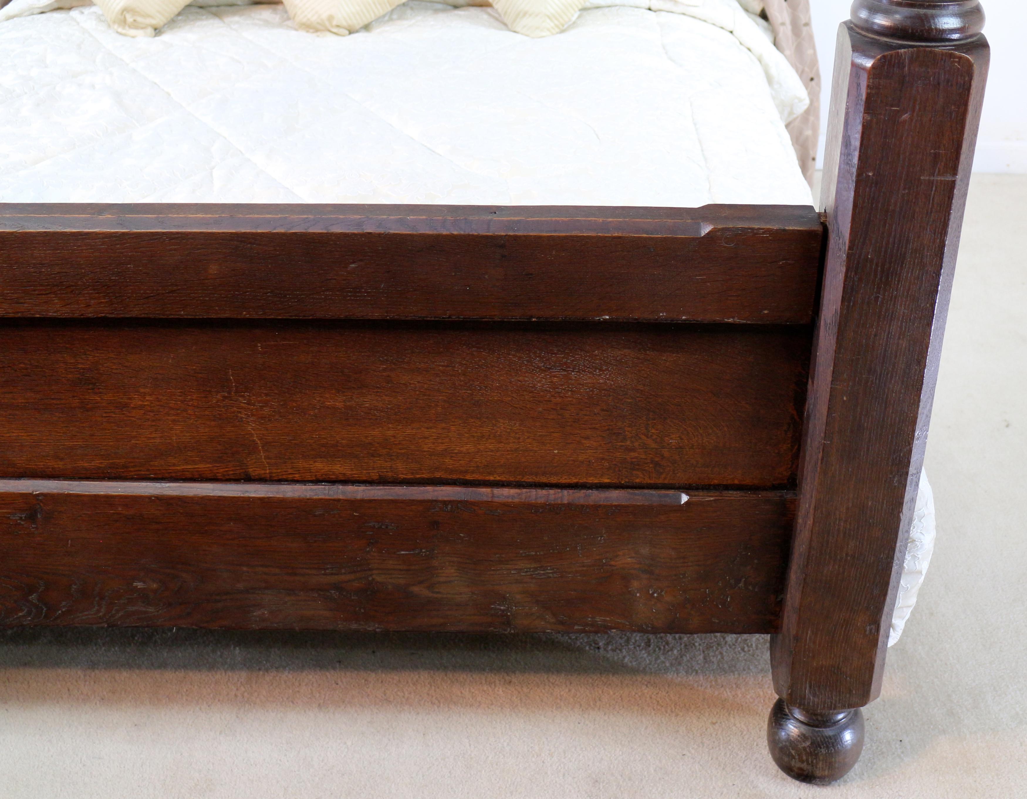 19th Century Antique English Victorian Arts & Crafts Oak Four Poster Bed